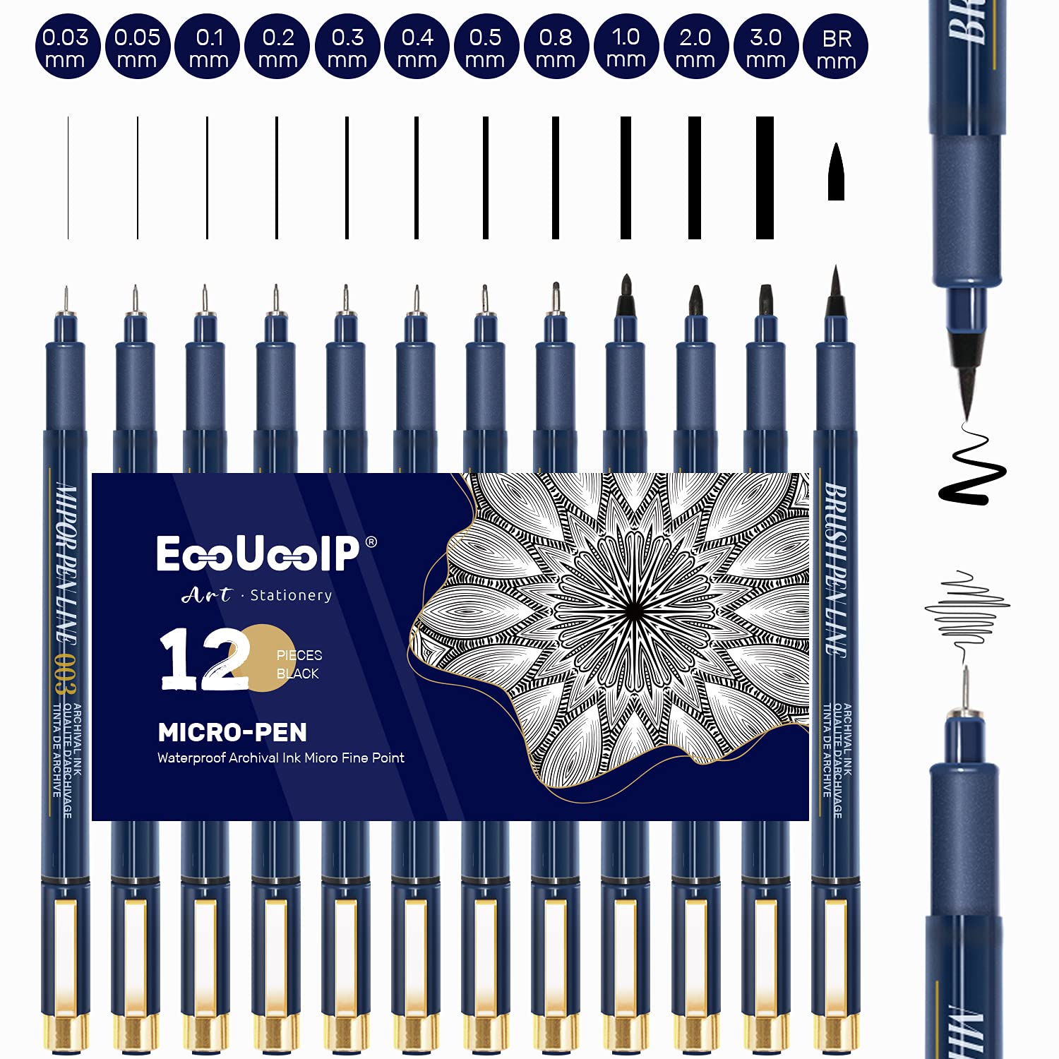 Buy Fineliner Pens Assorted Nibs, EooUooIP 12 Pcs Black Micro Liner Pen