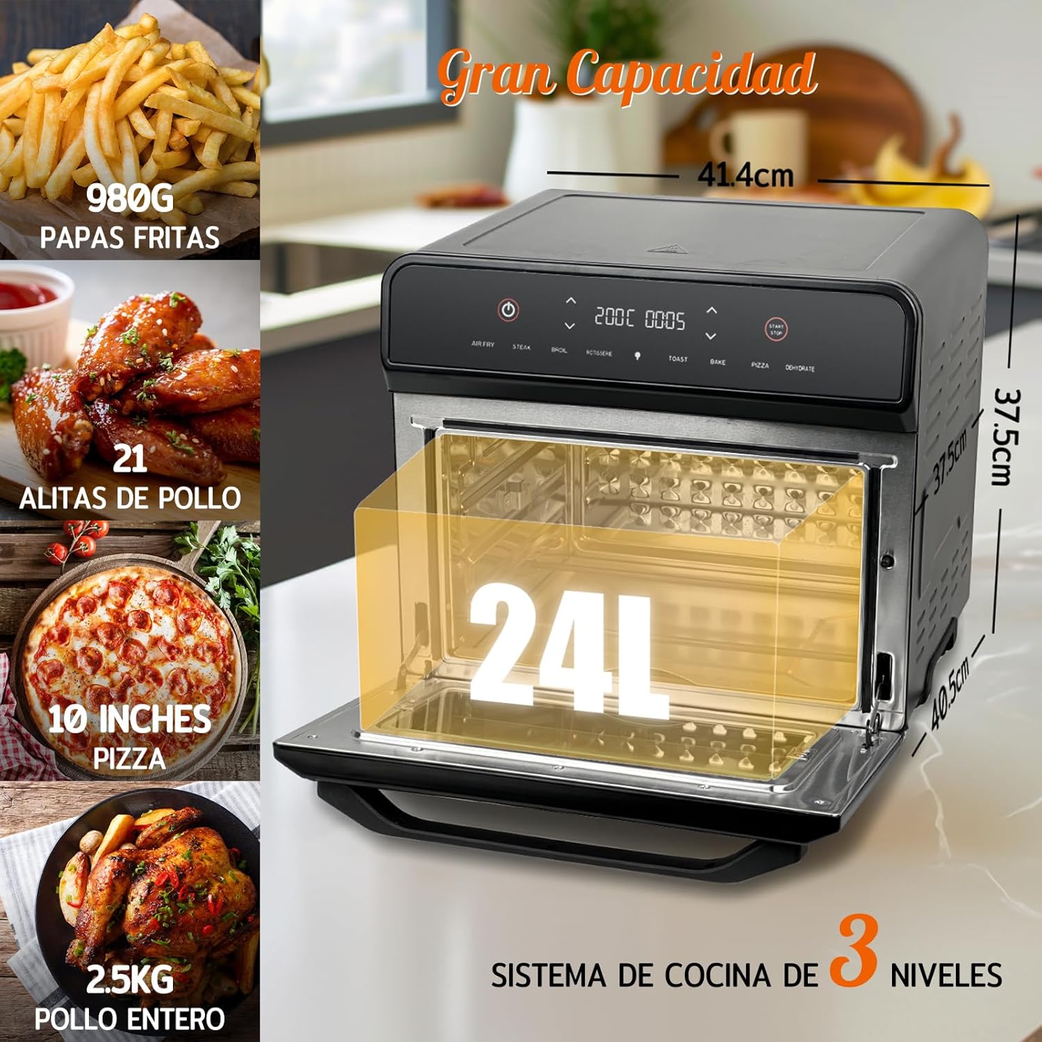 HYSapientia Air Fryer Oven with 24L capacity and dimensions
