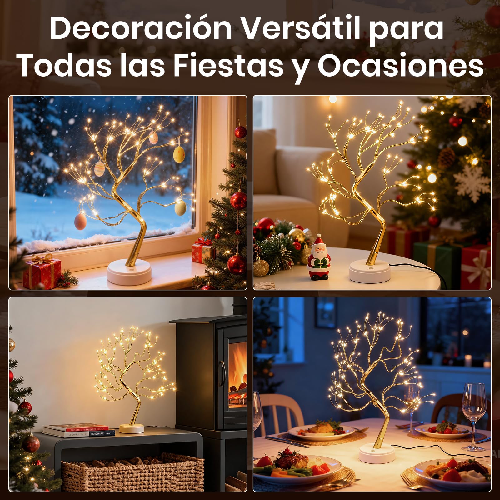 Arbol LED, 108 Leds Arbol Luces Led, 8 Modos, Alimentado por Pilas/USB, DIY Árbol Led Decorativo con Ramas Ajustables para Decoración del Regalos, Hogar, Navidad, Halloween y Bodas-2 Unidad