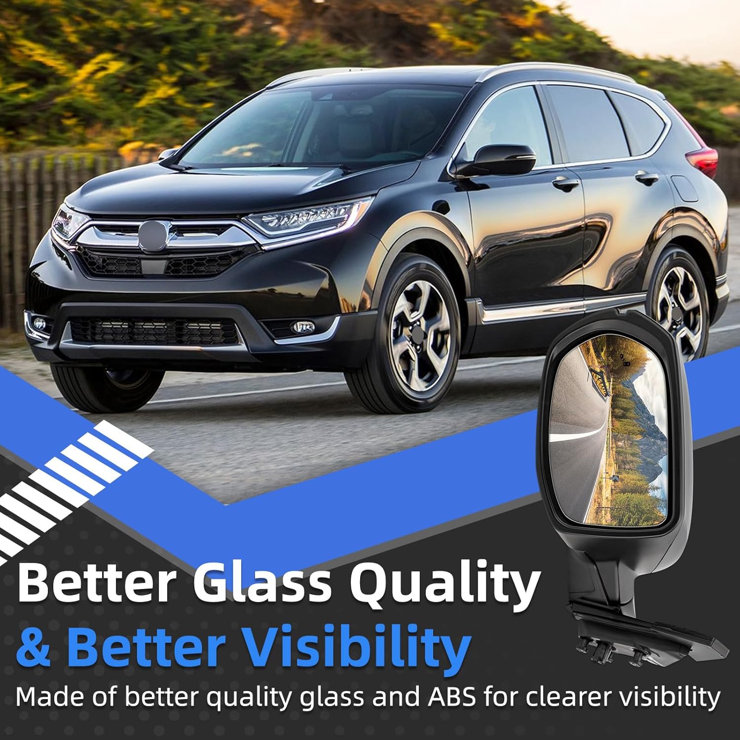 Left Driver Side Rear View Mirror Replacement for Honda CRV 2017-2022 - Rearview Mirrors Assembly with 9Pins, Electric Adjustment, Turn Signal Light, Heating, Blind Spot, Black