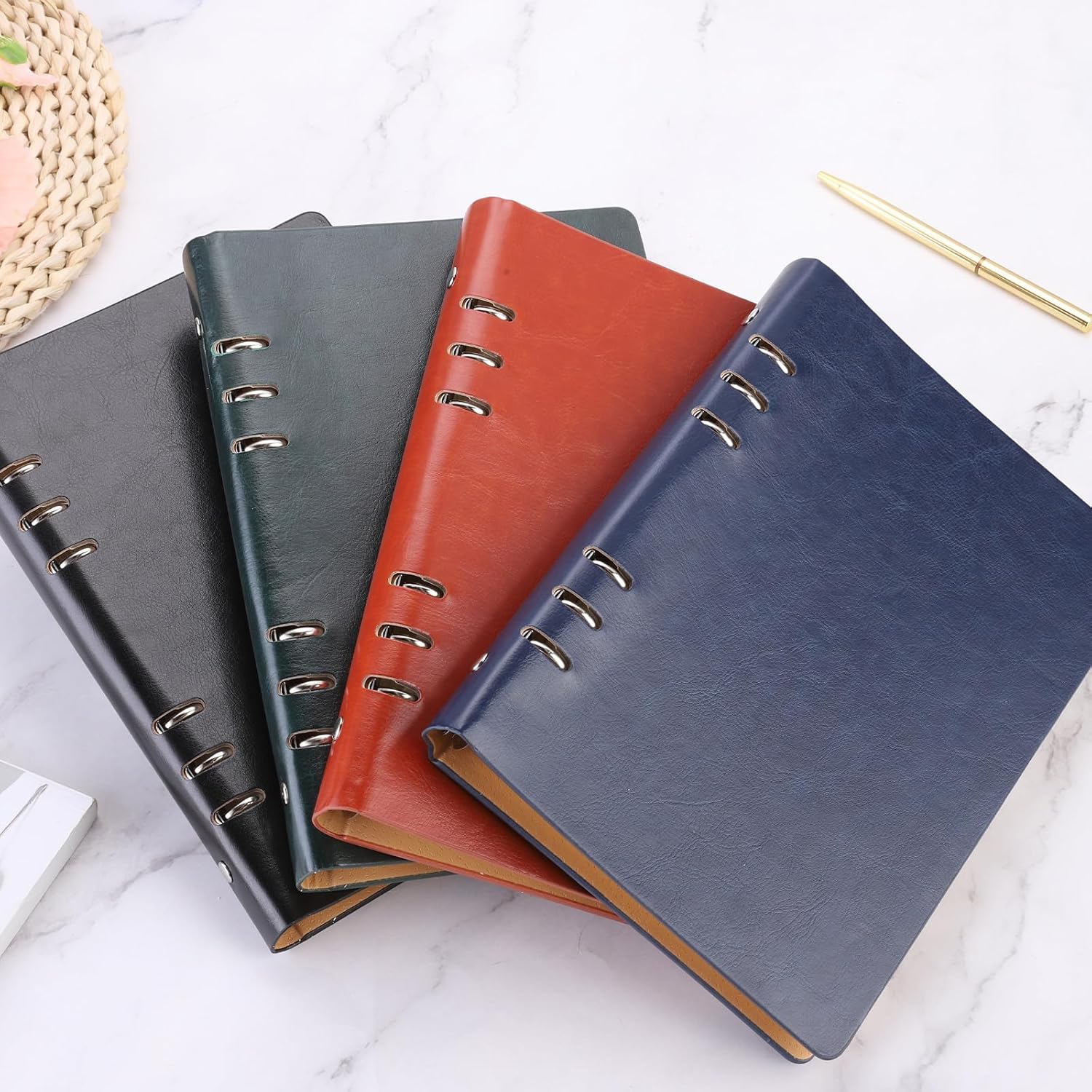 PATIKIL 6 Ring Binder Cover, 2 Pack A5 Leather Notebook Binder Mini Refillable Loose Leaf Personal Planner with 160 Sheets Paper, Black
