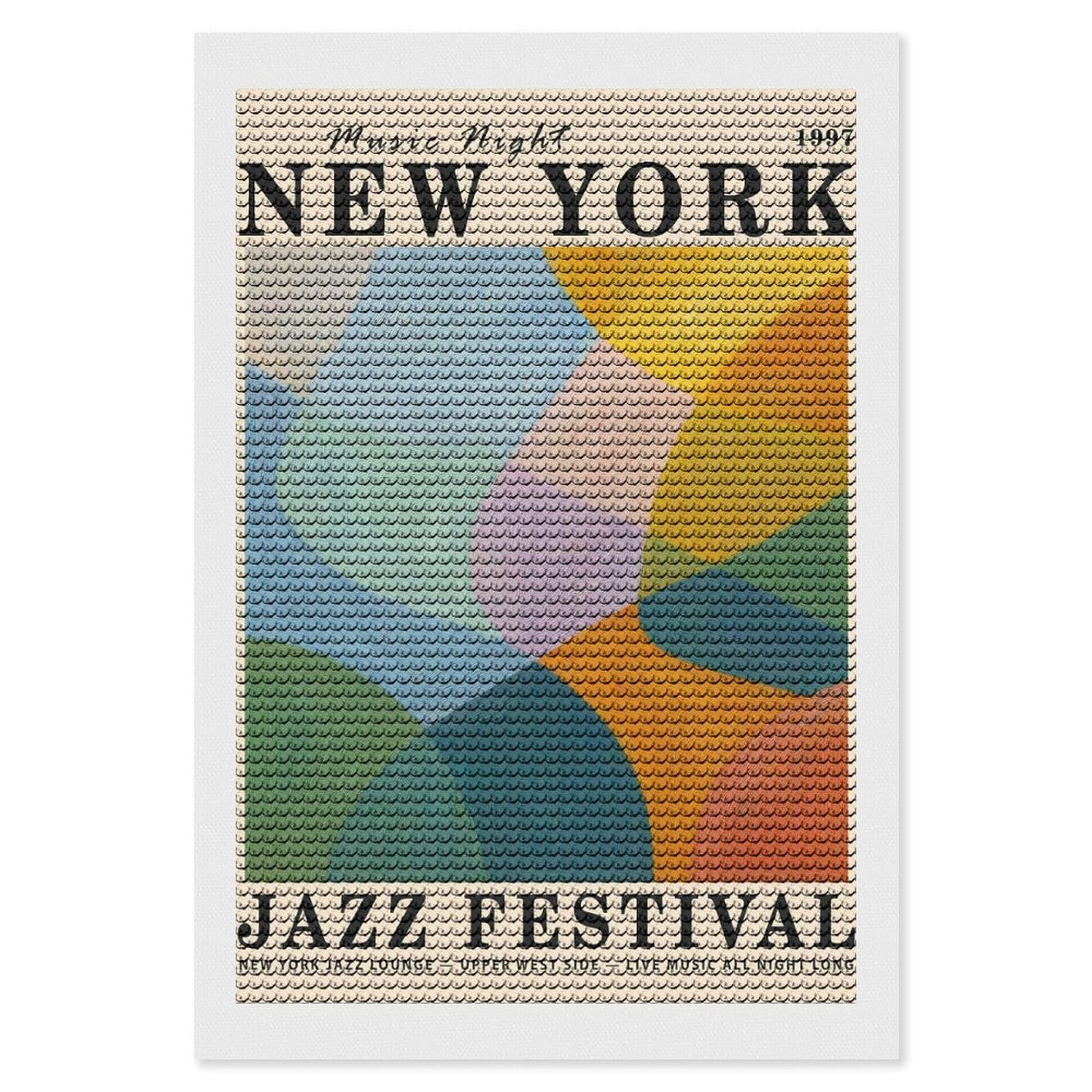 Junmoney New York Jazz Festival Diamond Painting Set 8"x12", Modern Decor, for Beginners, Printed Canvas, Thoughtful Handmade Gift, with Tool Kit