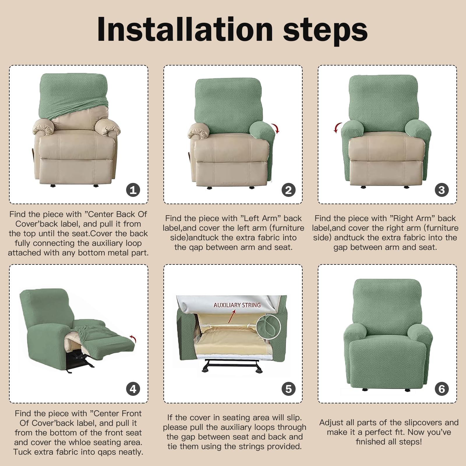 Funda Sillon Relax Reclinable 1 Plaza, Funda Sofa Relax con Bolsillos, Fundas Elástica de Jacquard a Rayas Diseño Todo Incluido para Sillón Reclinable (Verde Pino)