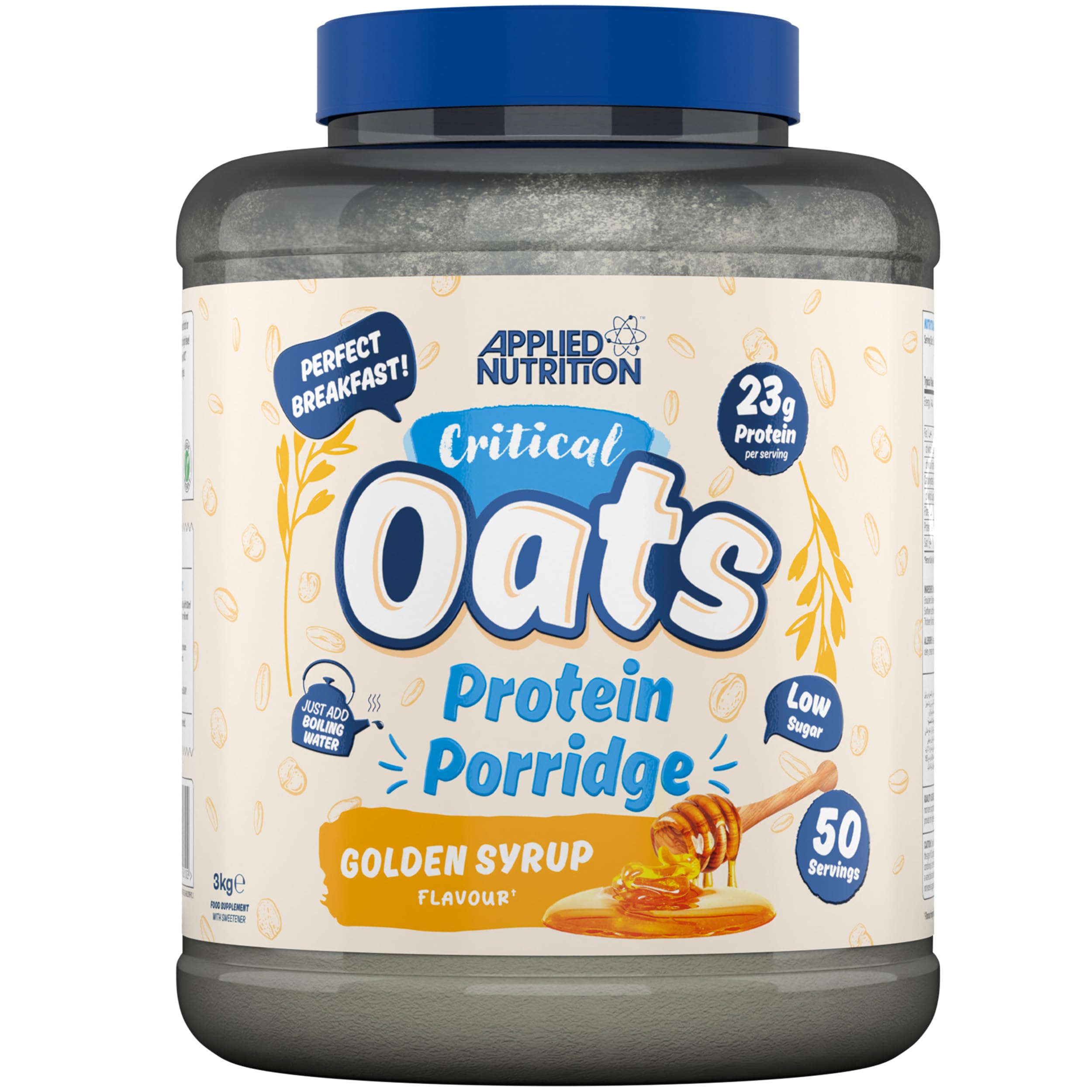 Applied Nutrition Critical Oats - Protein Oats, Porridge with ISO-XP Whey Protein Isolate, Healthy Breakfast and High Protein Snack (3kg - 50 Servings) (Golden Syrup)