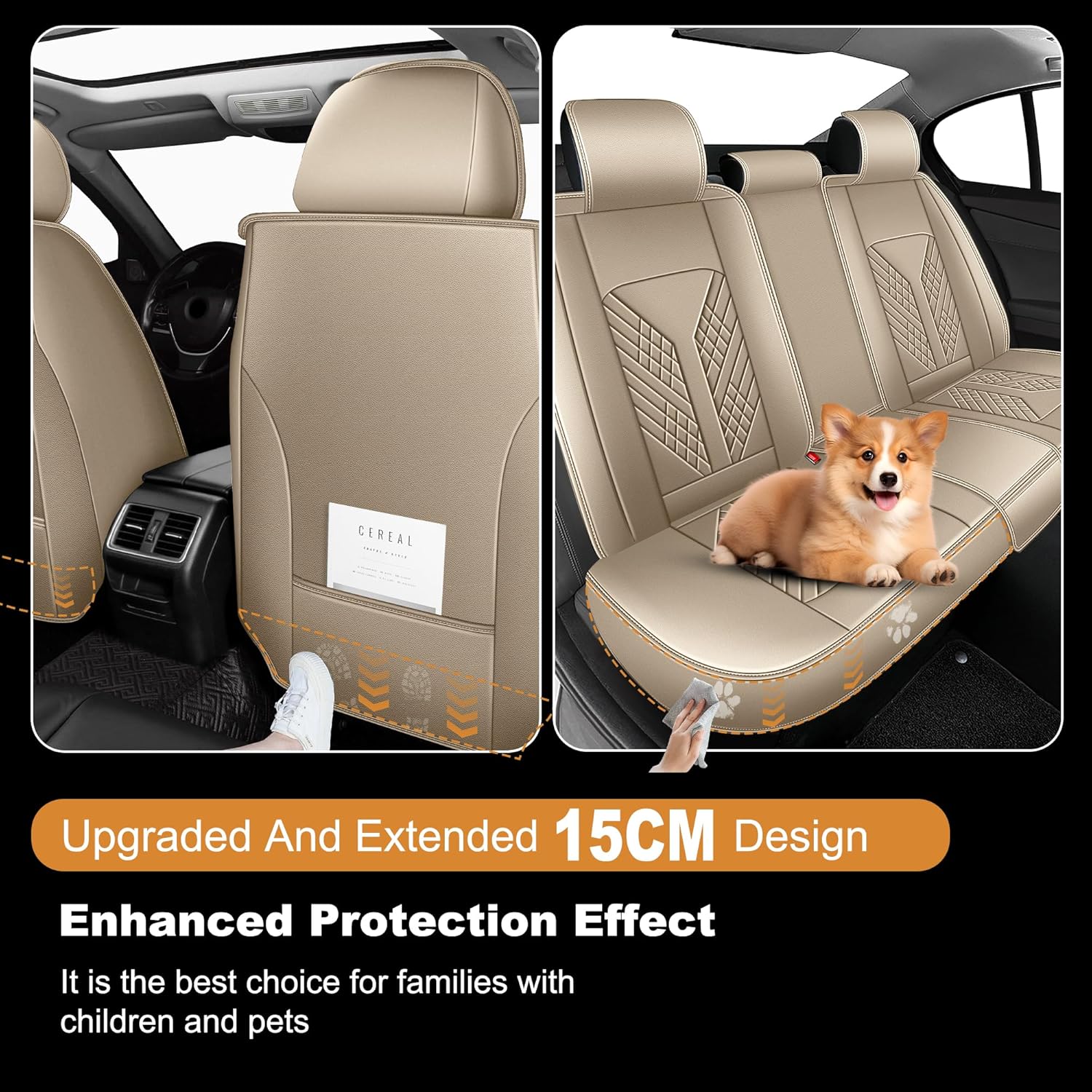 Car Seat Covers Full Set Fit for Honda Civic 2003-2015 Waterproof Seat Covers Faux Leather Car Seat Cushions Automotive Seat Protectors Covers(5 Seats, Beige)