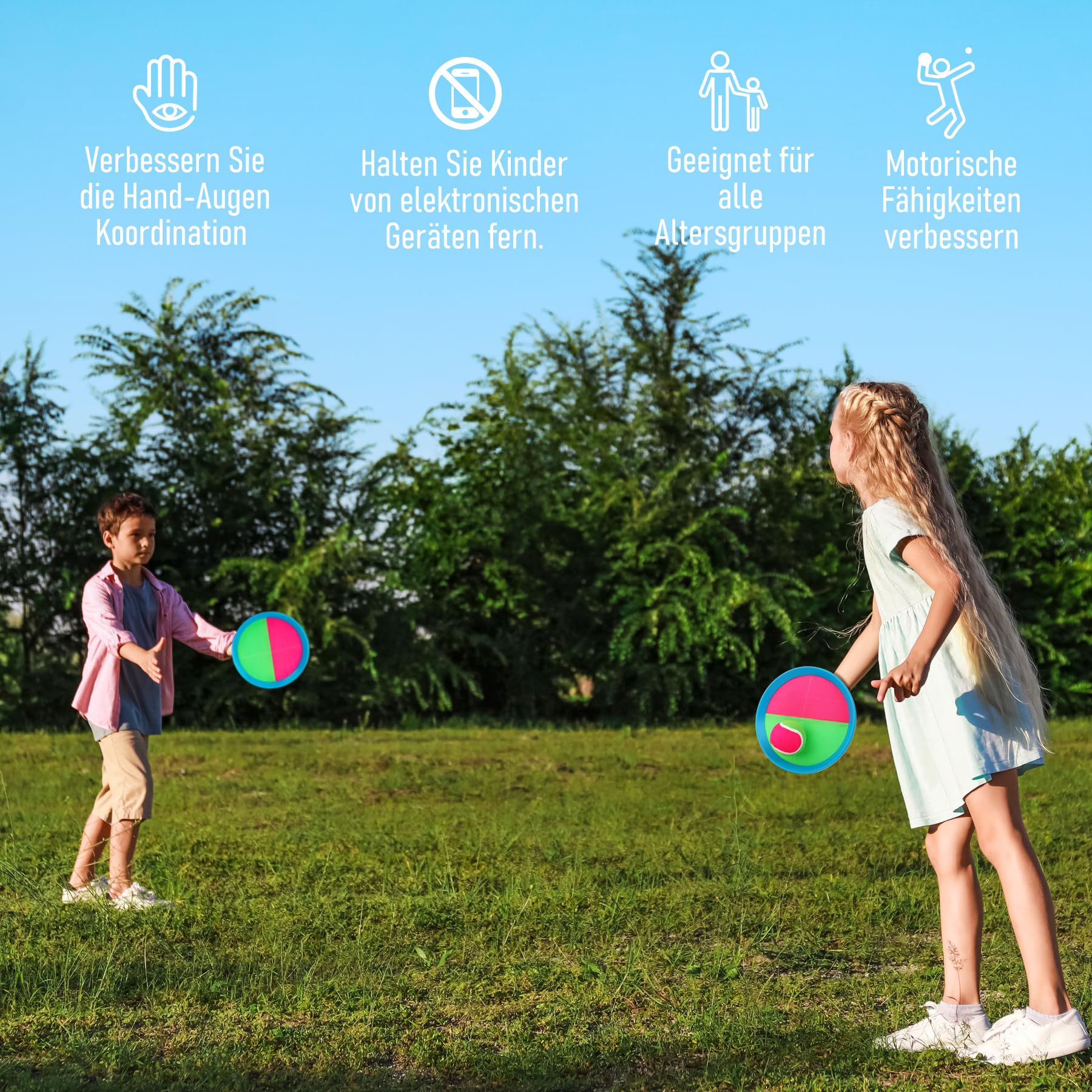 INPODAK Klettballspiel Wasserdicht Wurf Fangspiel Set Klettball Strandspielzeug Wurfspiel Kinder Erwachsene Garten Draußen Strand Spiele mit Aufbewahrungstasche Kinder Geschenke ab 3 Jahre