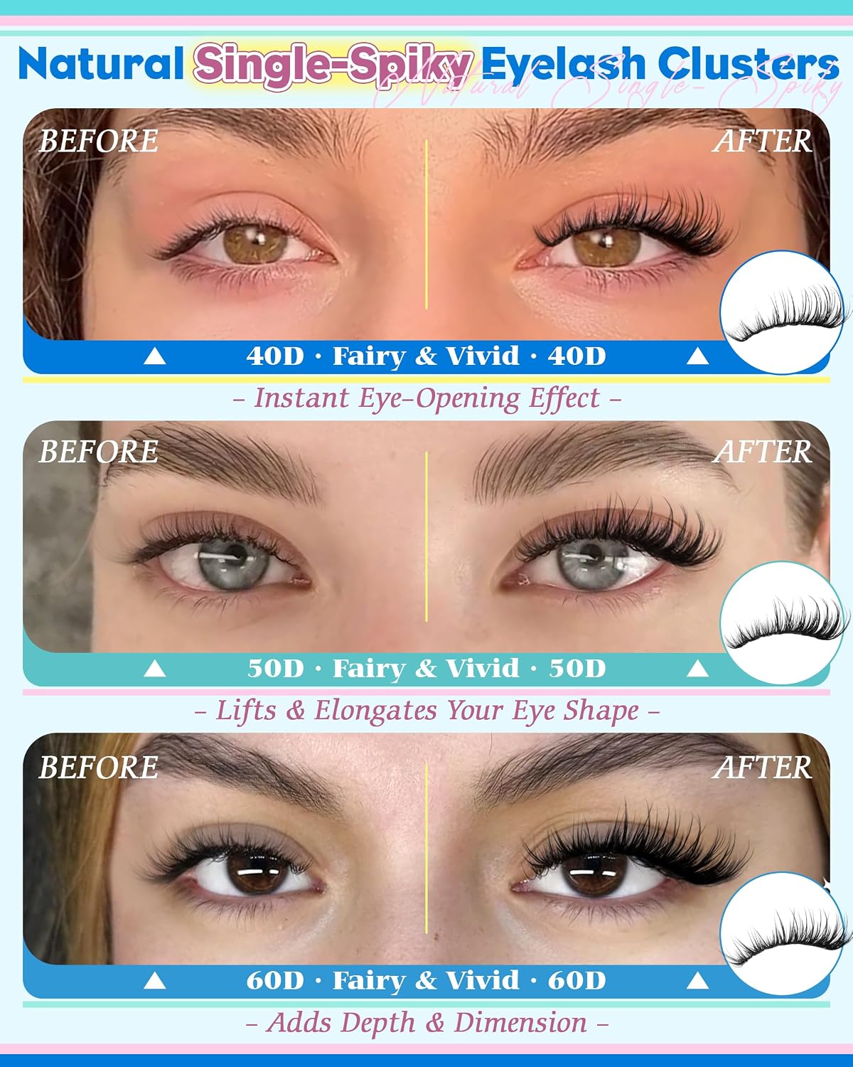 Wispy Lash Clusters 10 12 14mm Eyelash Clusters Short Natural Cluster Eyelash Extensions 40D 50D 60D Individual Lashes Clusters 360pcs Fairy Lash Extension CC Curly DIY Eyelashes Clusters by calphdiar image 4
