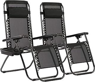 Sakusei Tools Zero Gravity Black Folding Garden Chair Sun Lounger Pack of 2