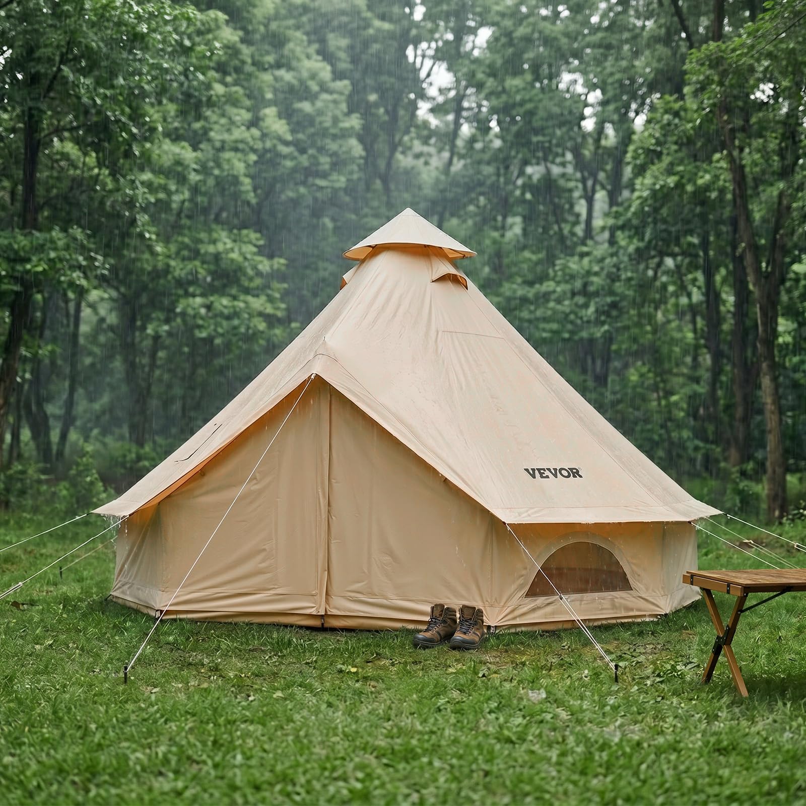 VEVOR Oxford Glockenzelt, 3 m Jurte, 4 Jahreszeiten, mit Ofenrohrdurchführung, bis zu 3 Personen, mit Abnehmbarem Boden (Reißverschluss), ideal für Familien-Camping, & Outdoor-Aktivitäten, Beige