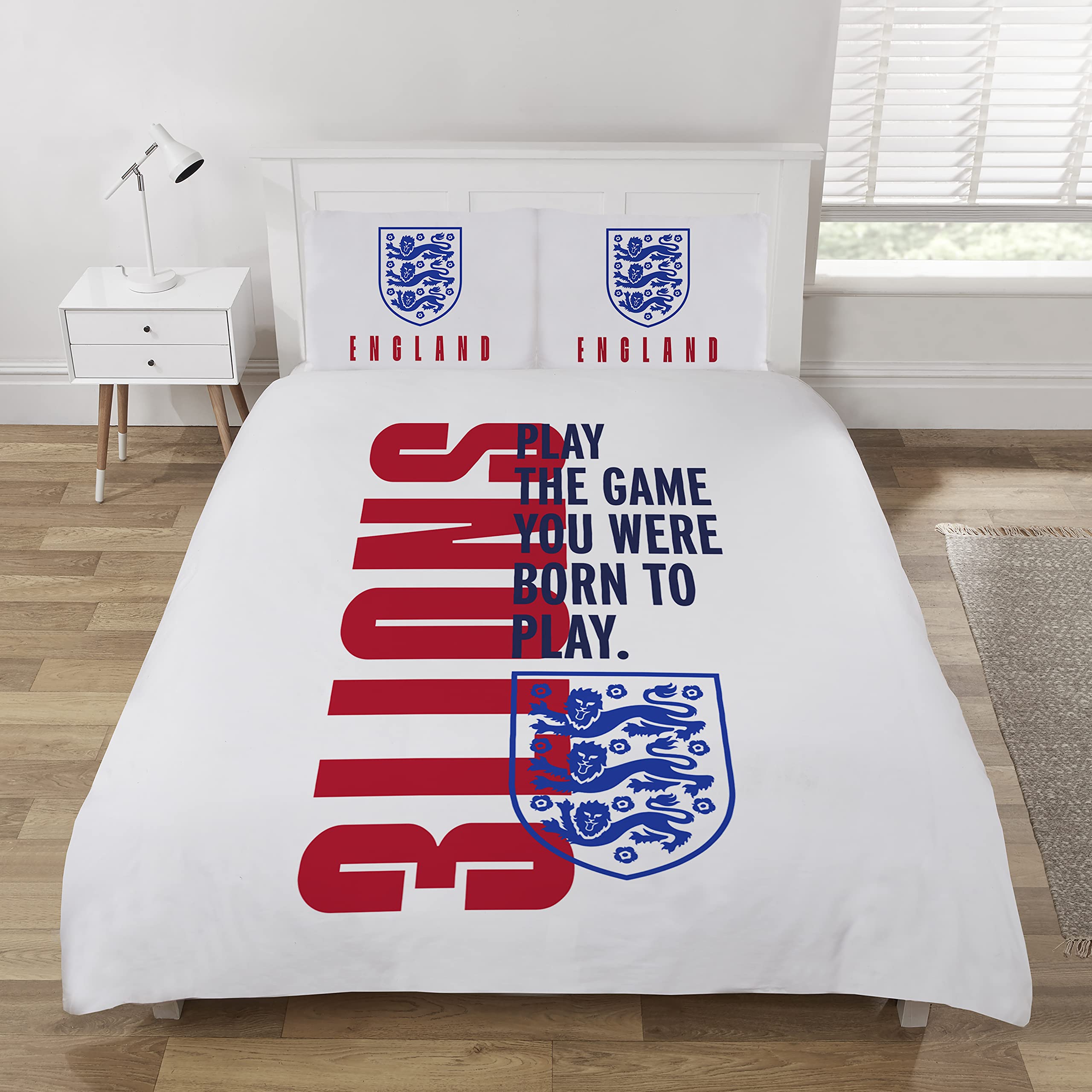 Coco Moon Red And White Official England Born To Play Soft Reversible Football Duvet Bedding Set With Pillow Cases Perfect Kids Bedroom Accessories (Double)