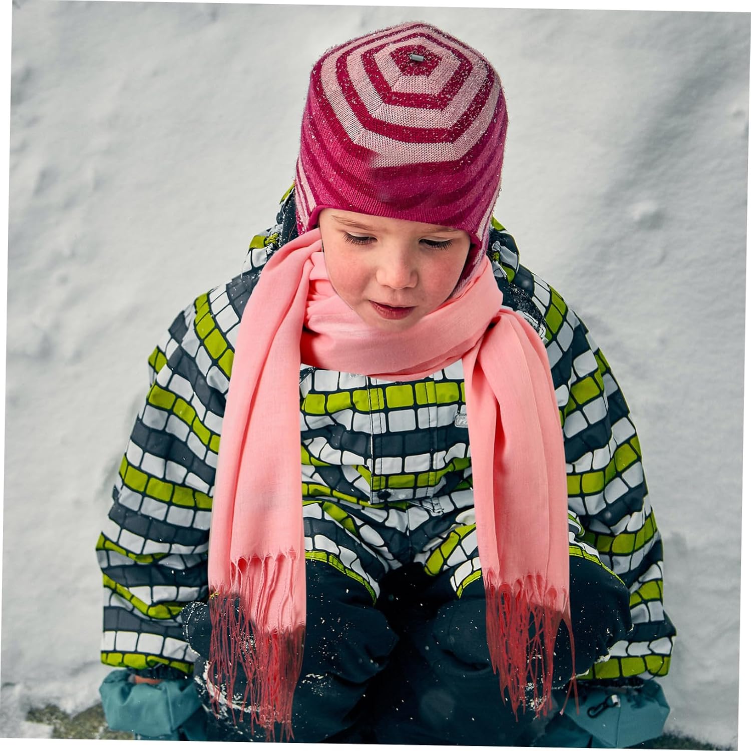 Ciieeo ’s Imitation Cashmere Scarf Pink Solid Color Windproof Neck Scarf Warm Winter Neckerchief and Boys