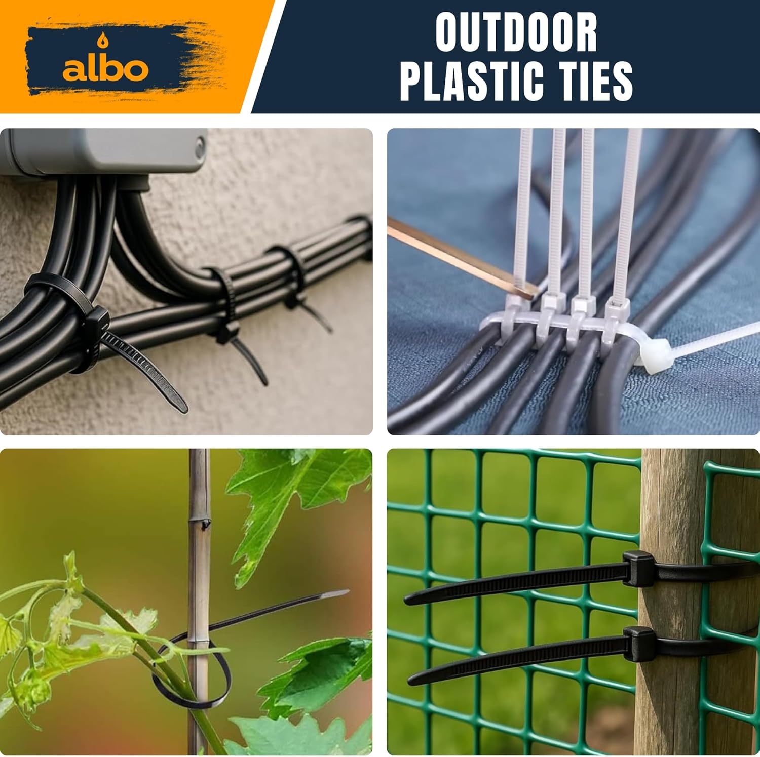 ALBO Zip Ties Black 8 Inch 5000 Pack 40 lb, Long Plastic Cable Ties Thick 0.14 Inch Tie Wraps Heavy Duty UV Resistant Nylon Wire Ties for Indoor and Outdoor / 5000pcs