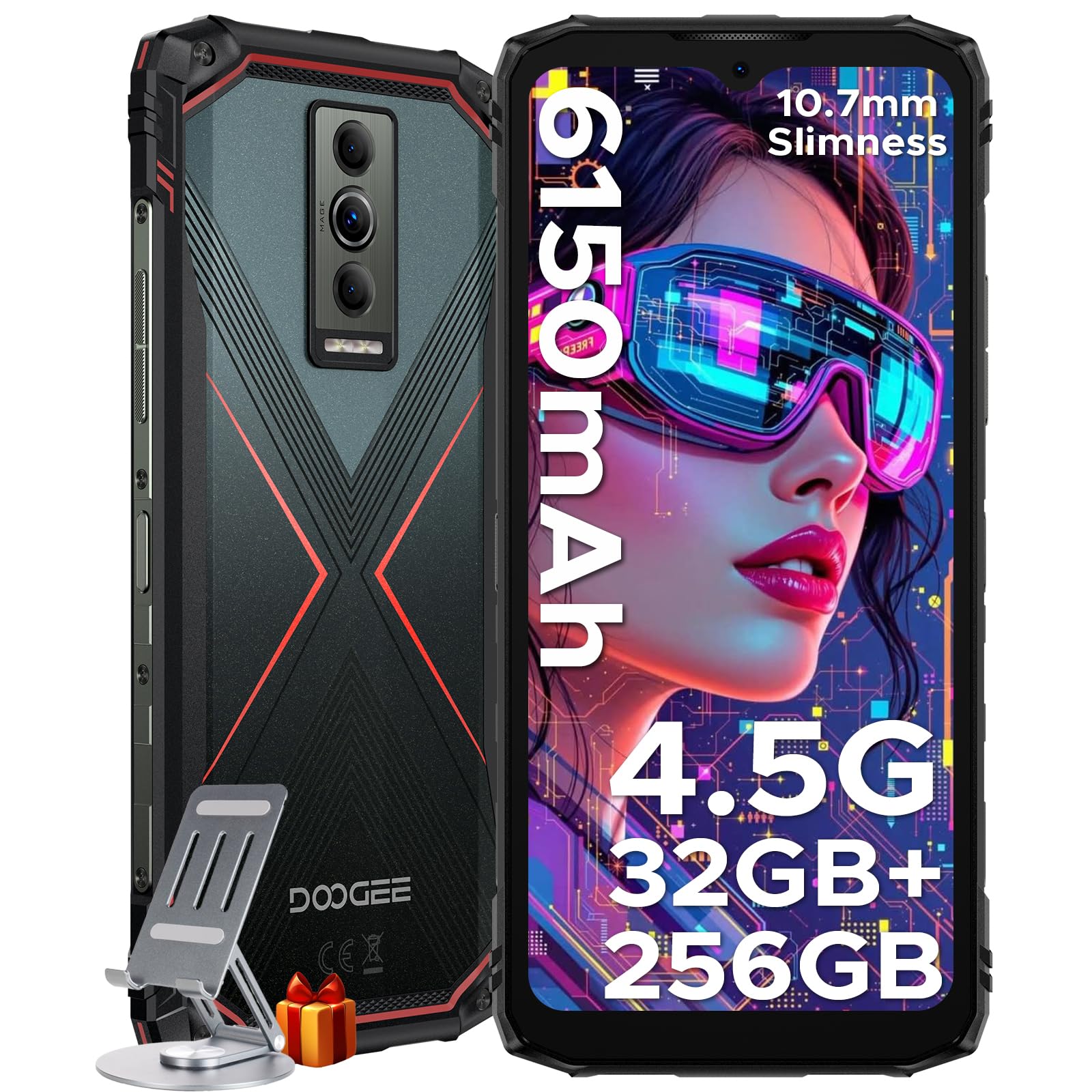 DOOGEE Blade 10 Pro Energy 4.5G Rugged Smartphone Unlocked,10.7mm Ultra-Thin,32GB+256GB/2TB Octa Core,6150mAh/18W,6.56”HD+90Hz Rugged Phone,Android