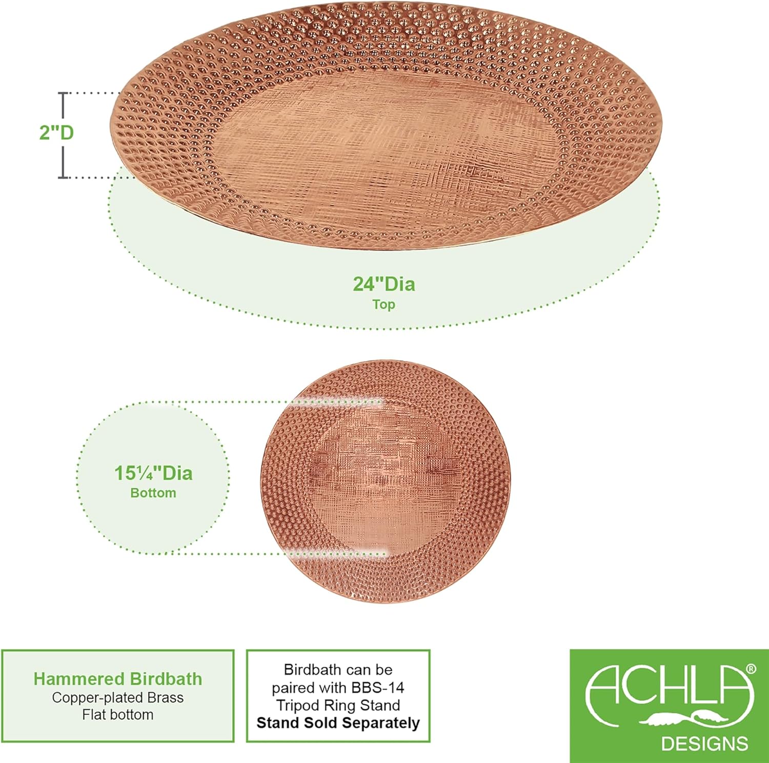 24" Hammered Copper Birdbath