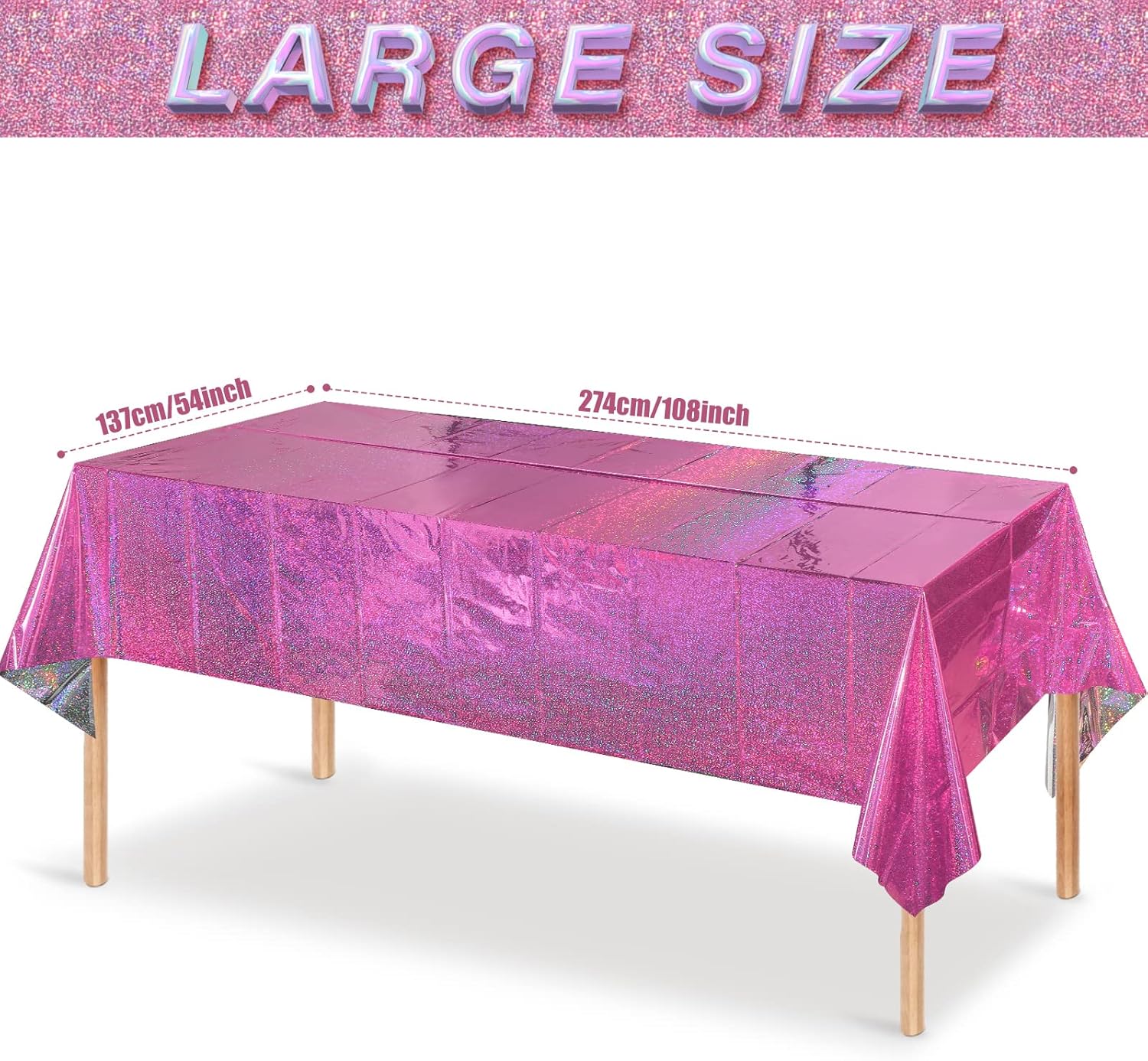 4 Pack Iridescence Plastic Tablecloths Shiny Disposable Laser Rectangle Table Covers Holographic Foil Tablecloth Iridescent Party Decoration Birthday Bridal Wedding Christmas 54" x 108" (Pink)
