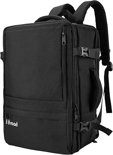 ICroad Mochila de viaje grande, mochila de mano de 40 L para hombres y mujeres, Negro -, Mochila de viaje