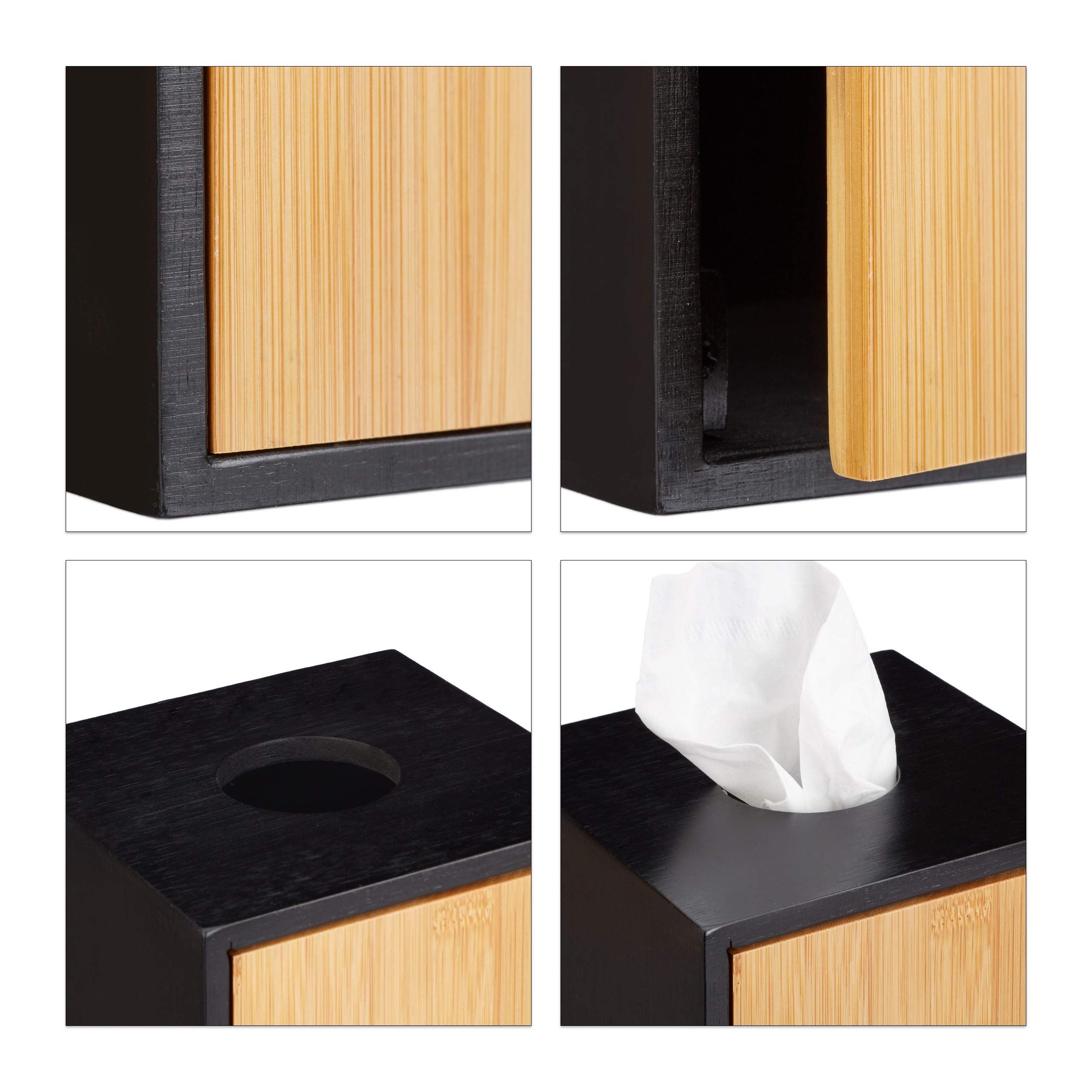Relaxdays Portasalviette scatola porta fazzoletti quadrato porta-cosmetici in bambù HxLxP: 14,5 x 14,5 x 14,5 cm nero