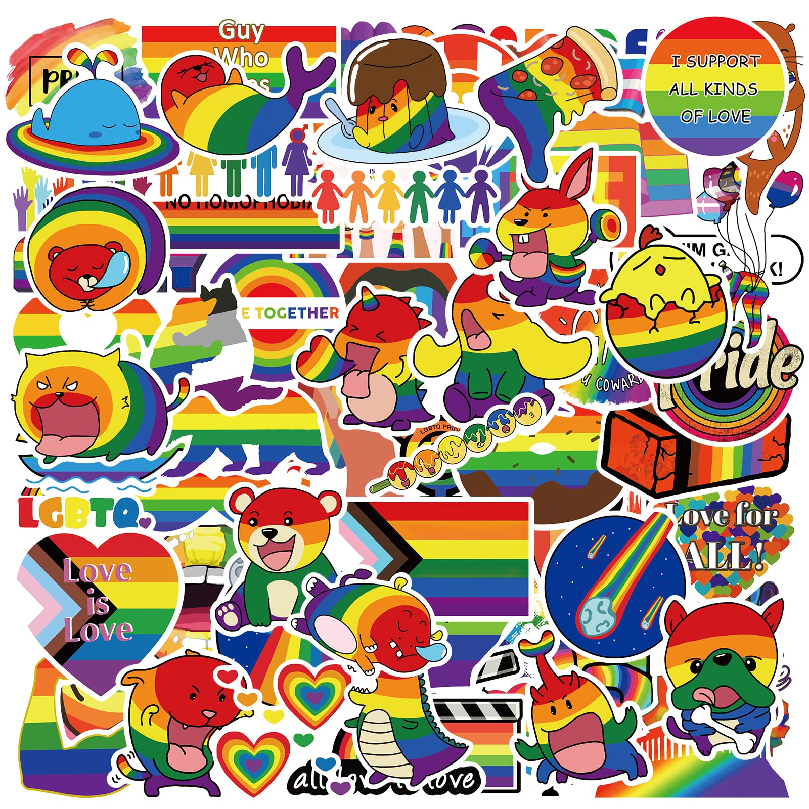 MEPLUM Pride Stickers 101 PCS, LGBTQ Gay Rainbow Stickers Bulk for LGBTQ Gay Pride Stuff Accessories Celebration Parades Home Decor Party Supplies