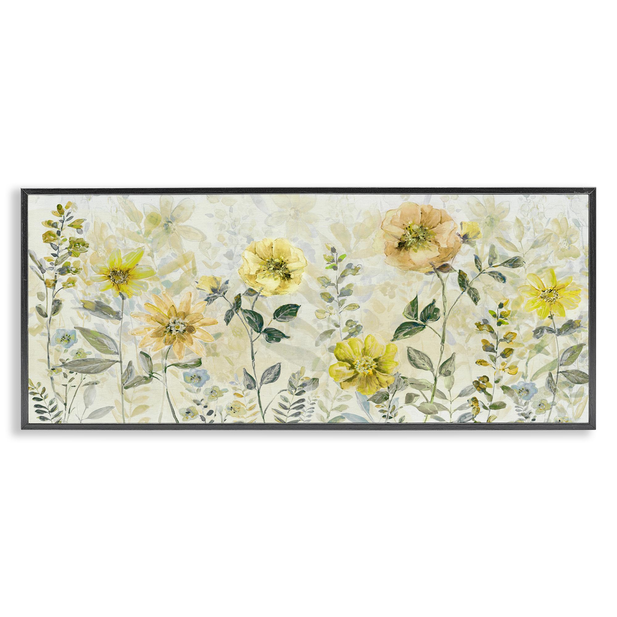 Stupell Industries Midnight Black (Textured) Buttercup Garden Floral, 13 X 30 Inch Framed Giclée Print