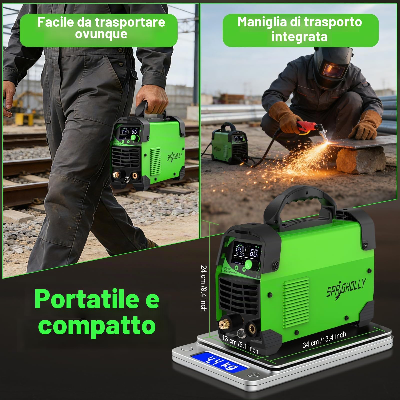 CUT60 PRO 60A IGBT Taglierina al Plasma 240V - Taglio max acciaio 16mm, taglio pulito 10mm - Display LED digitale, modalità 2T/4T, protezione sovraccarico, avvio facile