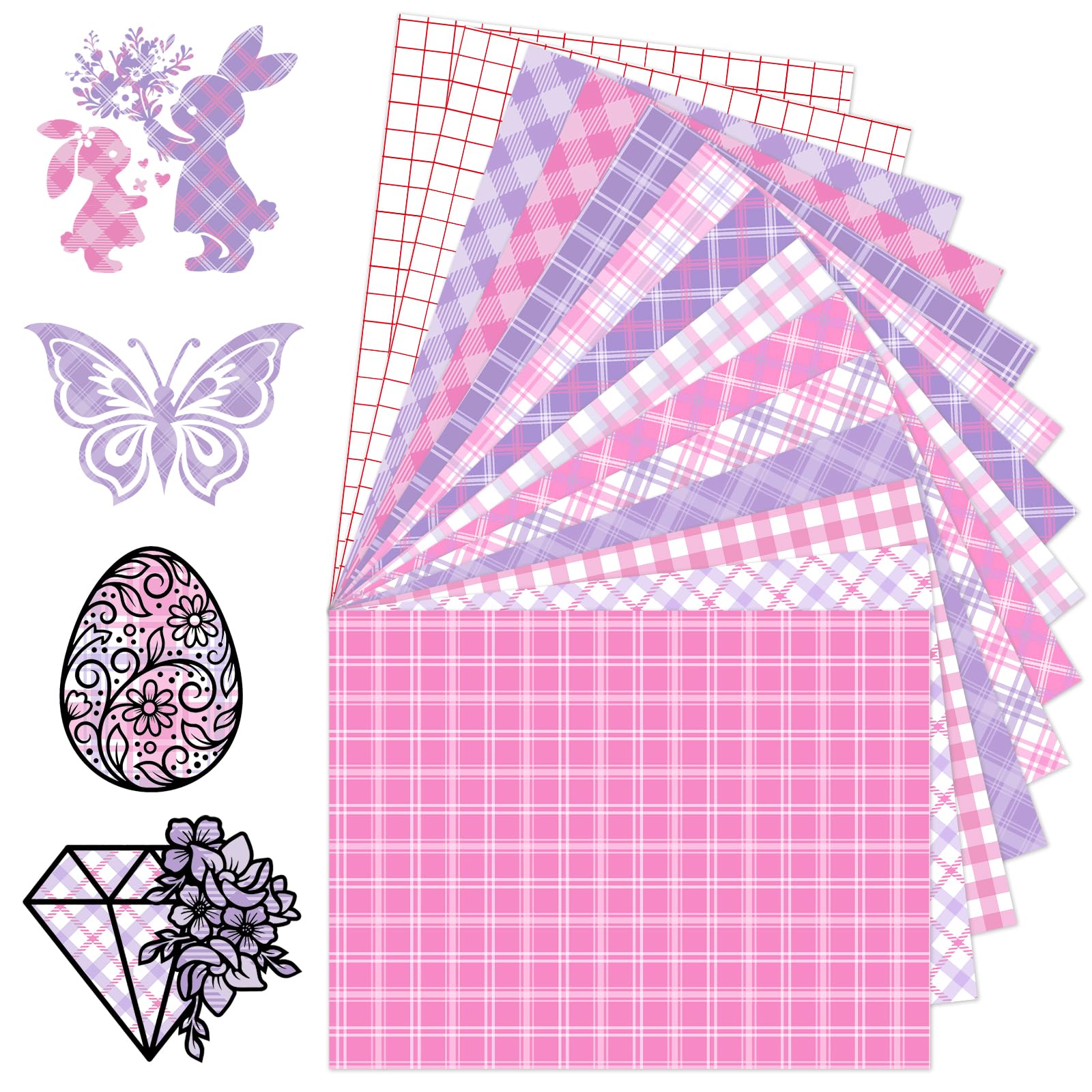 Tintnut Pink Purple Plaid Permanent Vinyl 12x10in 12pcs Self Adhesive Vinyl
