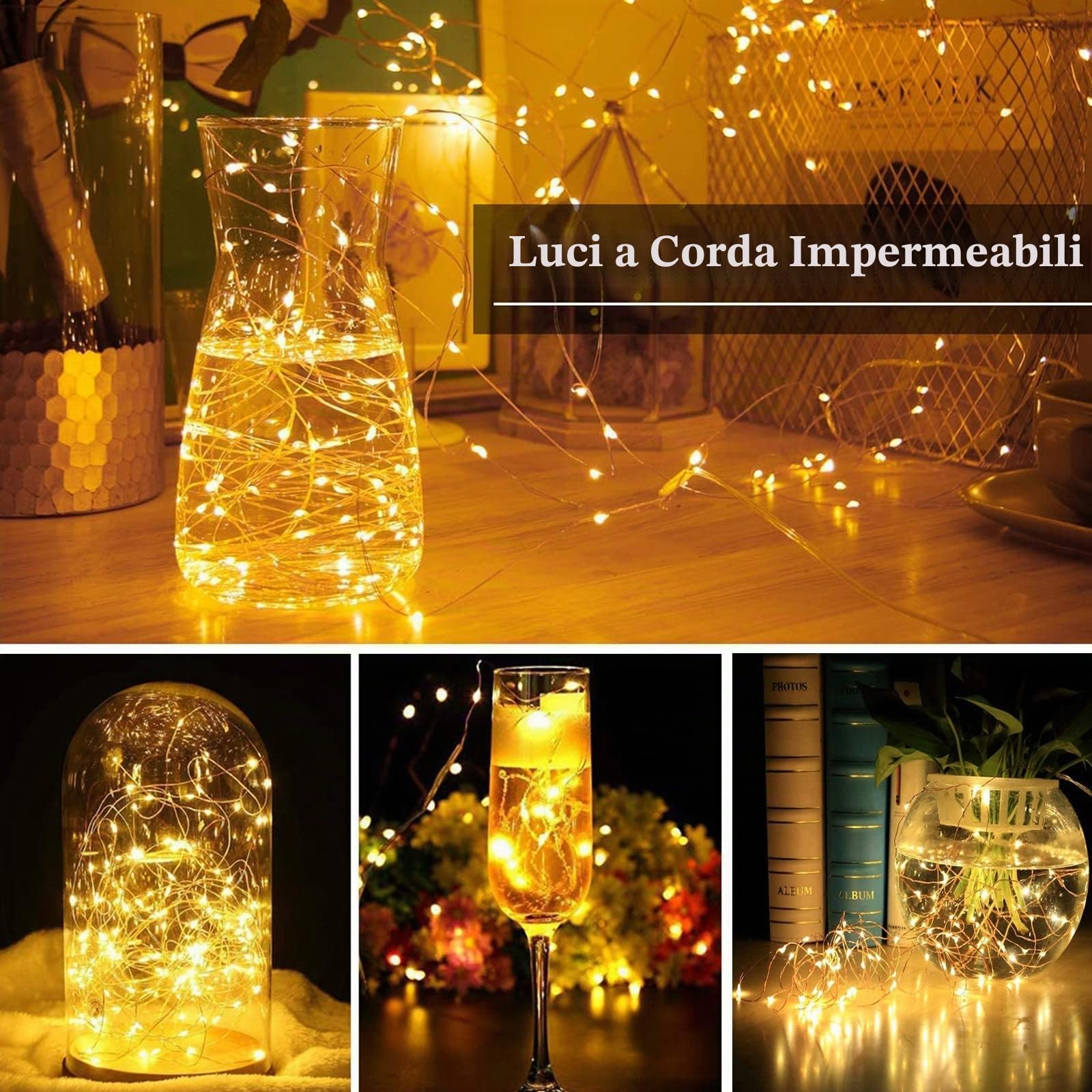 Bowfar Catena Luminosa per Interna e Esterni, 50M 500 LED Luci Fata a Filo di Rame Bianca calda con Spina e Telecomando, Impermeabile IP65 per Natale, Matrimonio, Giardino, Festa, Albero di Natale