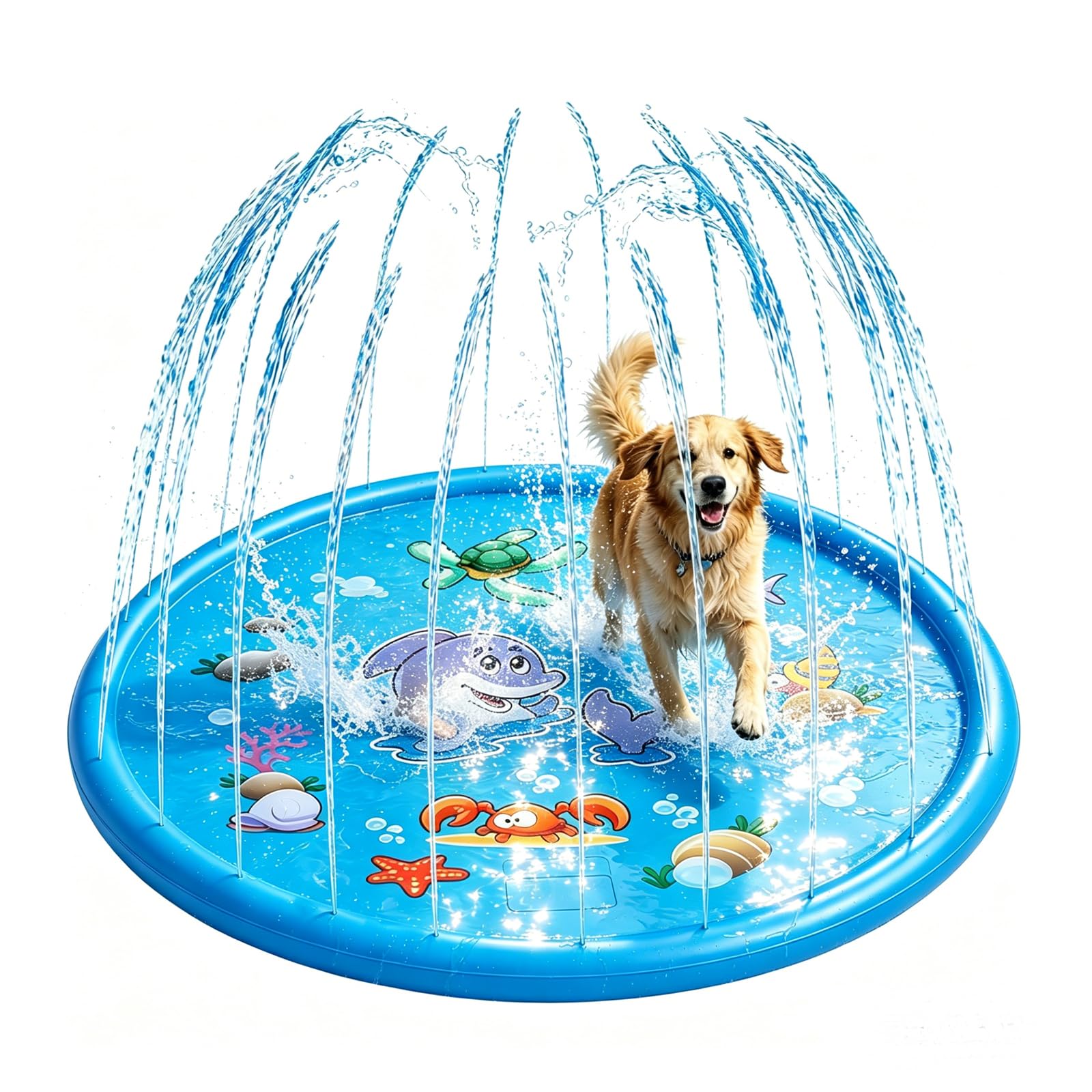 Dog Pool – 100CM Foldable Paddling Pool for Dogs & Kids, Inflatable Splash Pad & Water Play Mat for Summer Outdoor Garden, Beach, Backyard Fun, Pet Splash Pool Toy for Dog, Boys & Girls