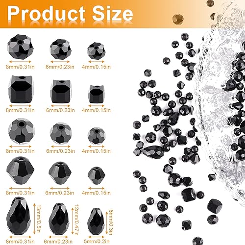 Miniatura 4 de Perlas de cristal, 600 piezas de perlas de vidrio para joyería Rondelle al por mayor, surtidas 468mm Negro