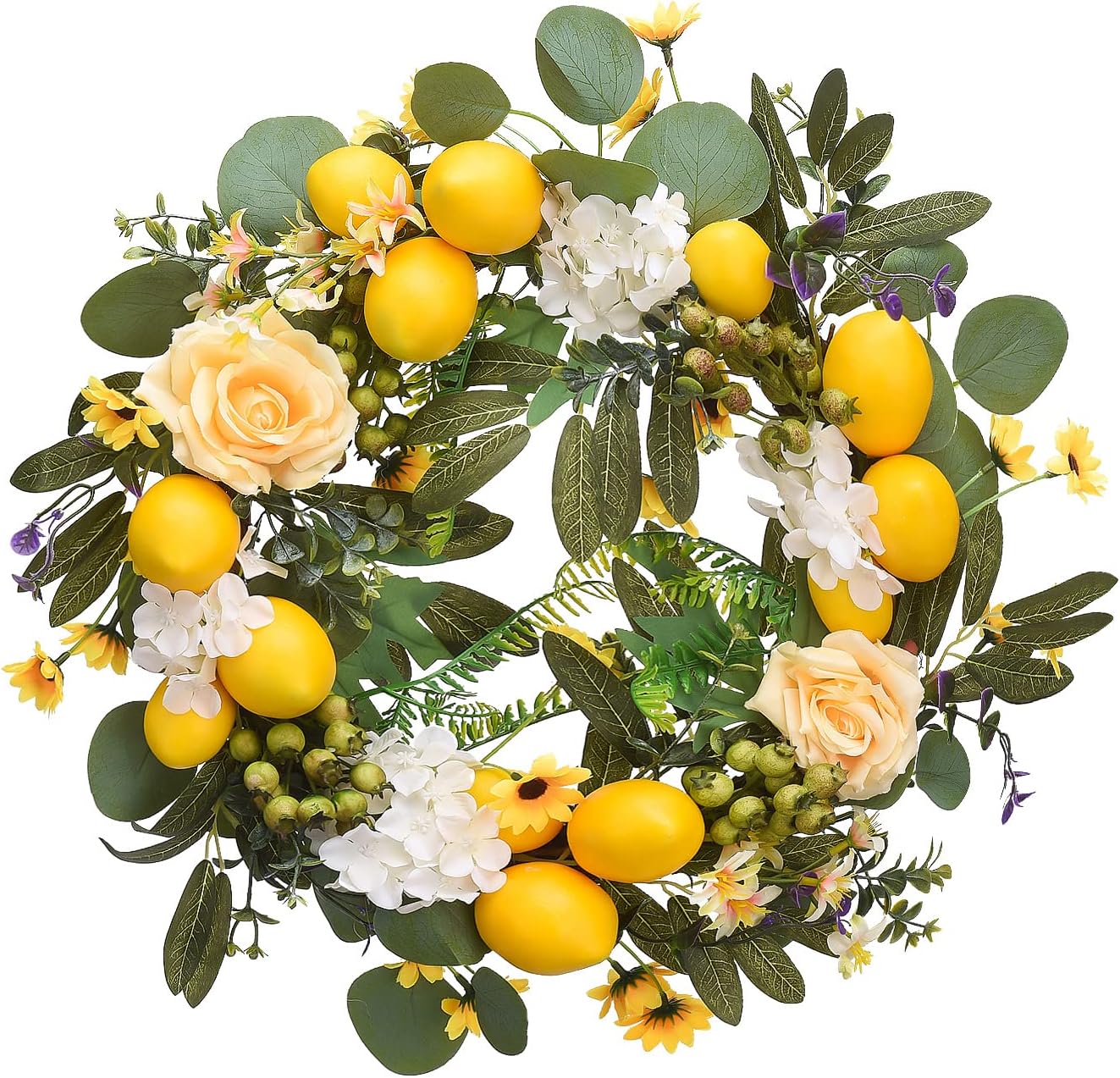Ddewing Artificial Lemon Wreath, 19.7 Inch Lemon Wreaths for Front Door with Fake