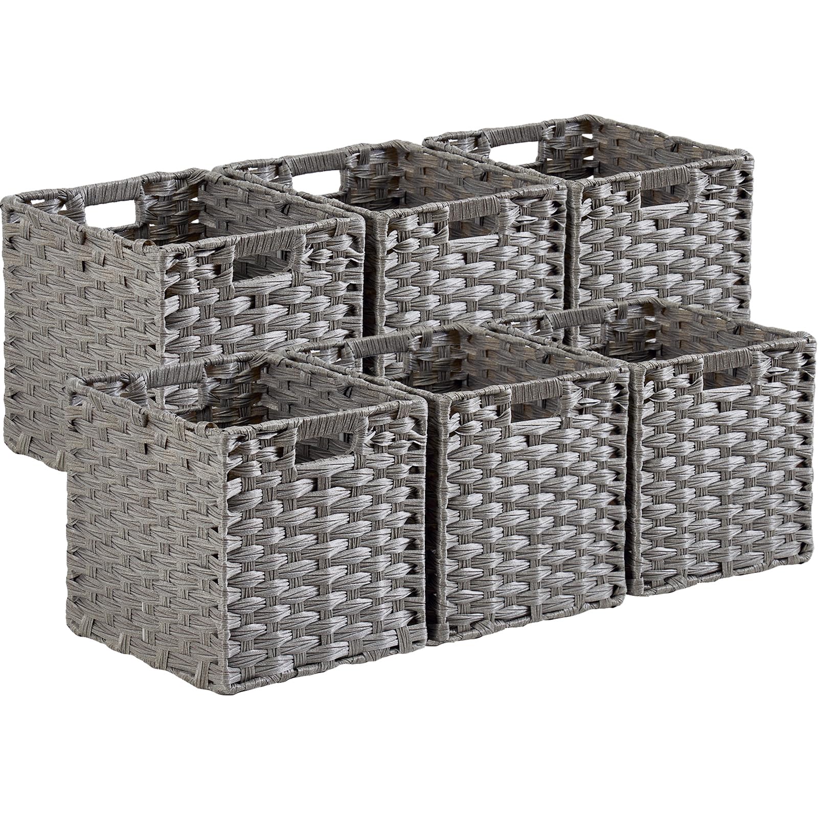 Mangata 28 cm Storage Cube Boxes for 30 cm Closet, Rattan Effect Storage Baskets, Wicker Woven Polyrattan Material Closet Organizer, 28x28x28 cm, Anti-Mould, Easy to Clean(Grey, 6 Pack) — image 1