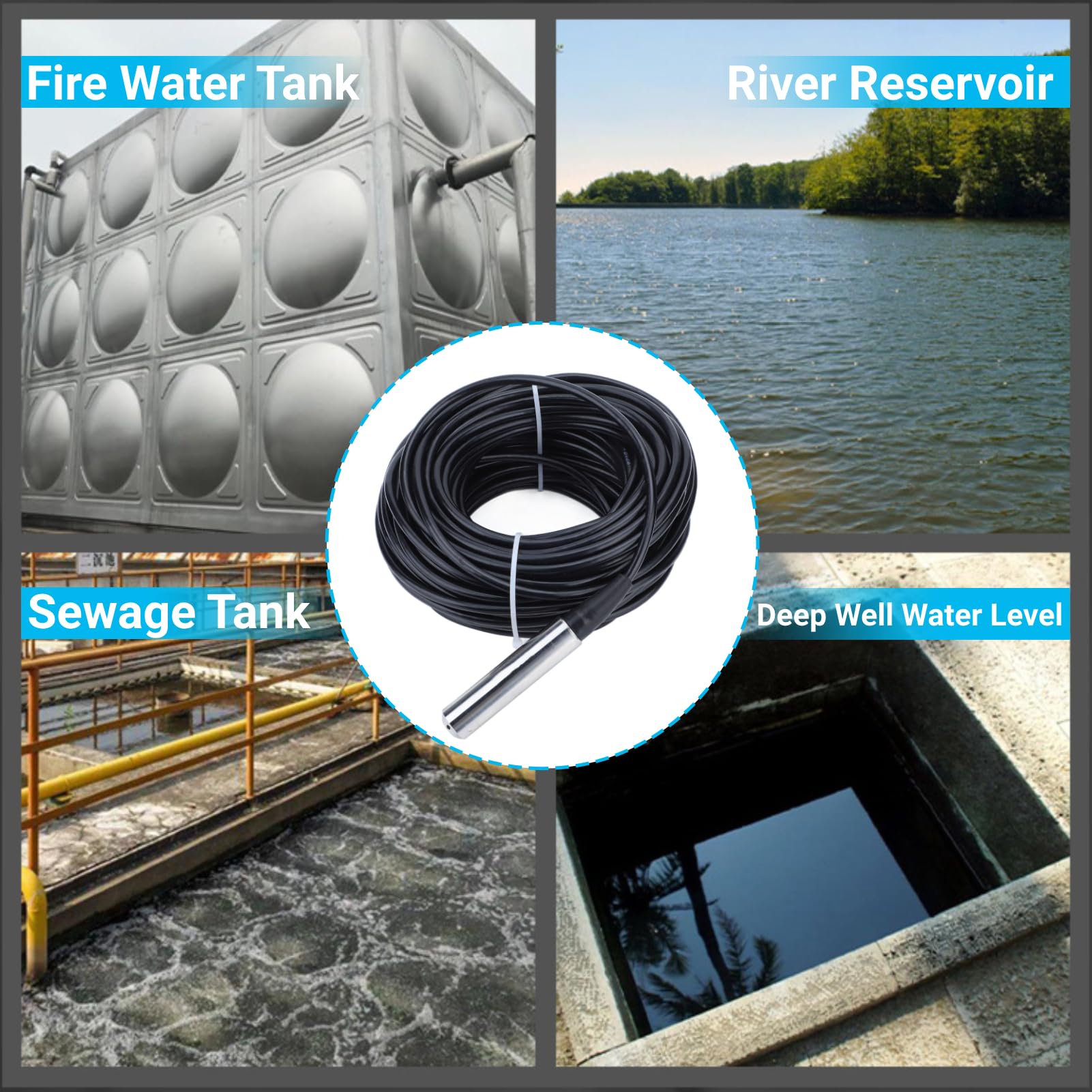 Füllstandssensor 4-20 mA Edelstahl-Wasserstandsgeber Wasserstand Sensor mit 33 M Wasserdichtem Kabel für Reservoir-Wasseranlage