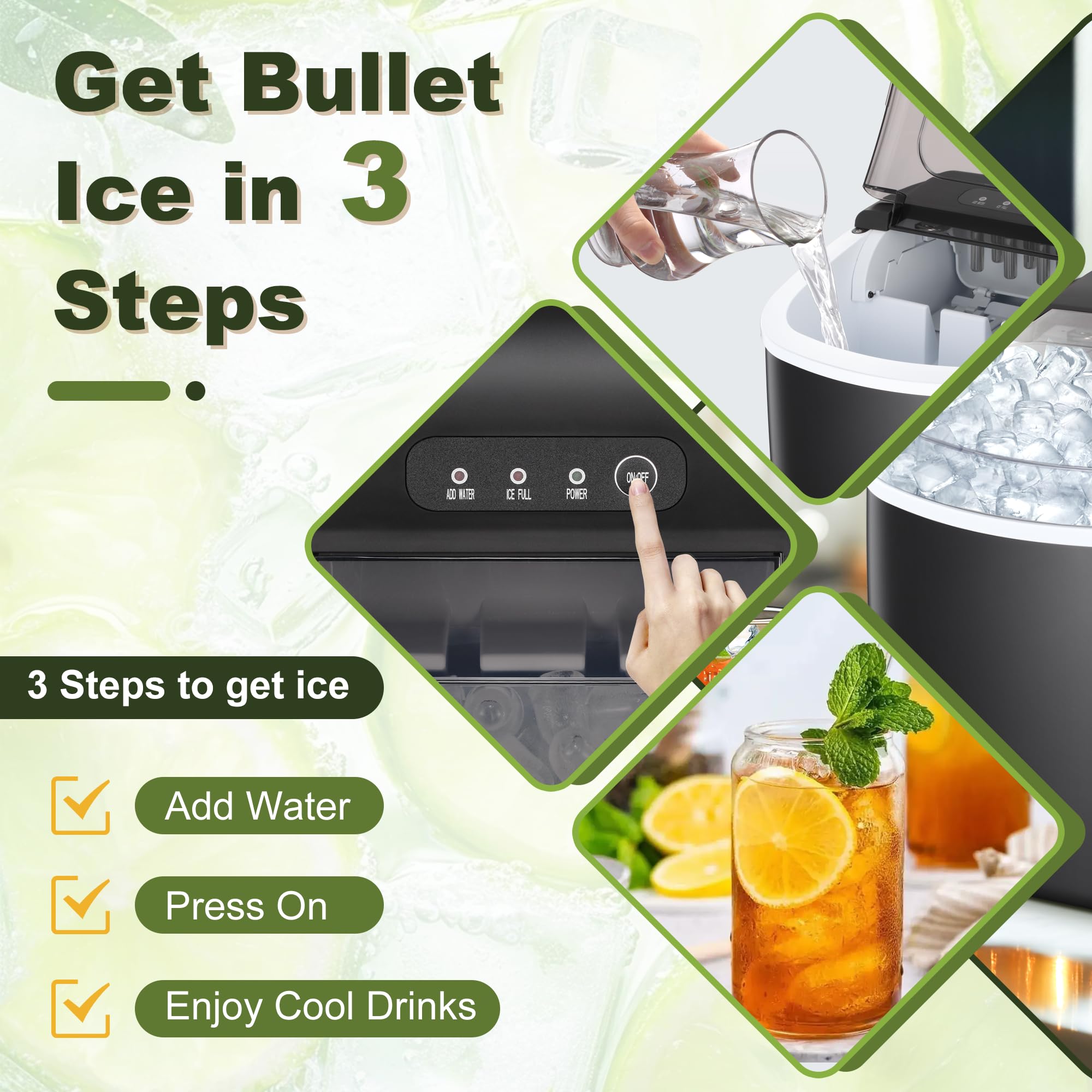 NicBex Ice Maker - Countertop Portable with Self-Cleaning, 26Lbs/24H, 9 Cubes in 6 Mins, 2 Sizes of Bullet Ice, All-Black on Fridge.com