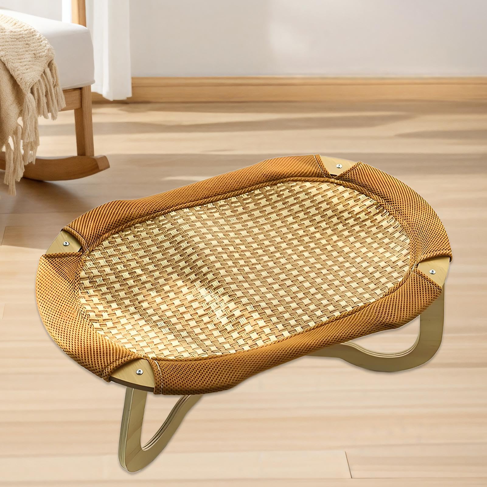 Breezy - Asiento de Gato Elevado, 59 x 38 x 20,5 cm, Comodidad para Mascotas, Detalle de construcción de ratán Tejido, Cama de Animales con ventilación, del Clima cálido para Sala de Estar