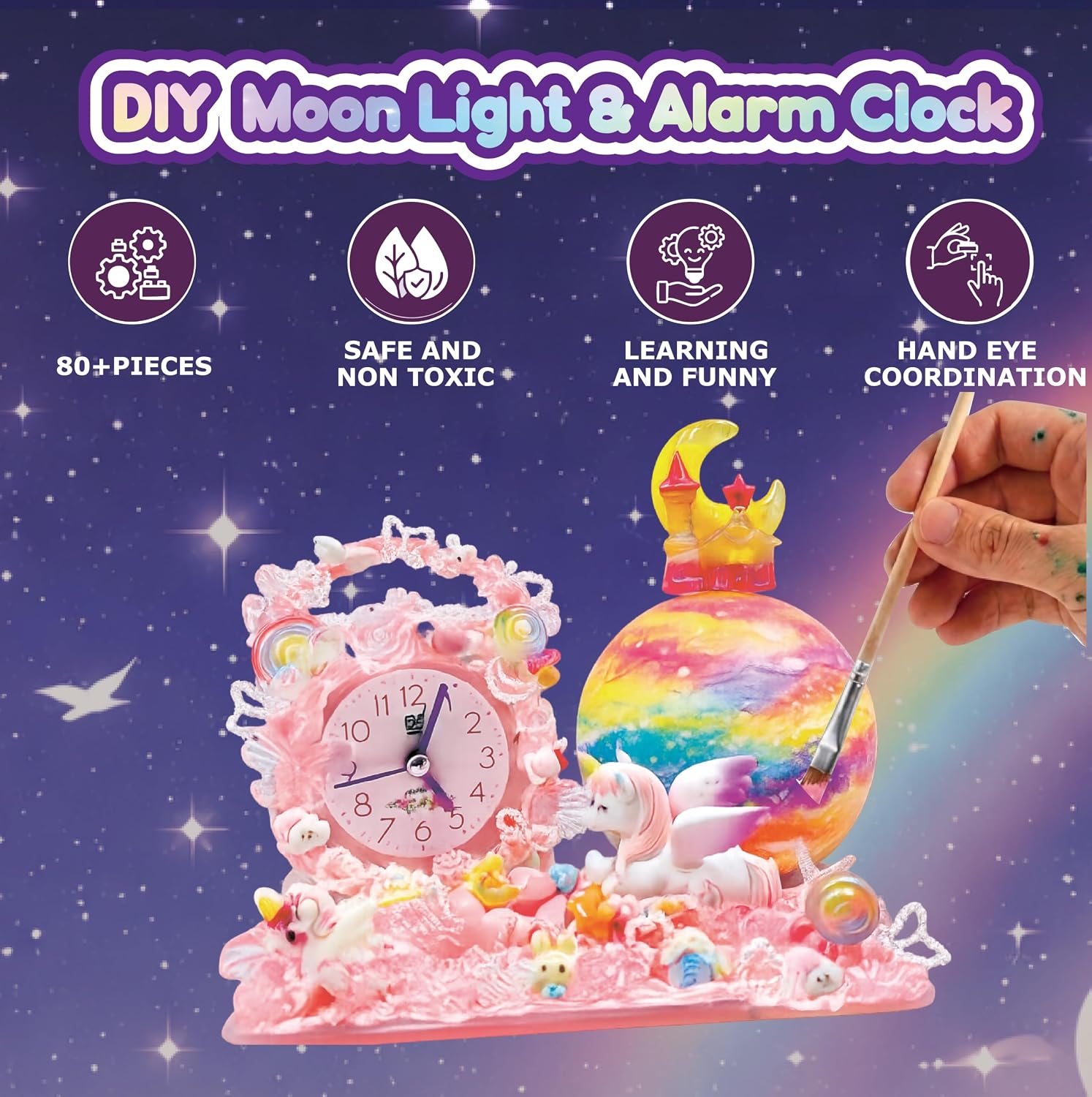 Unicorn Planet Create Your Own Alarm Clock & Moon Lamp Girls Ages 6-12,