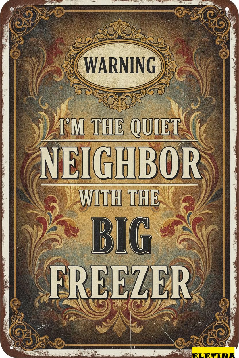 Personalized Sign for Man Cave Warning I'm The Quiet Neighbor With The Big Freezer Funny Metal Decor Gift 8"x12"(6603) Private Property Decorative