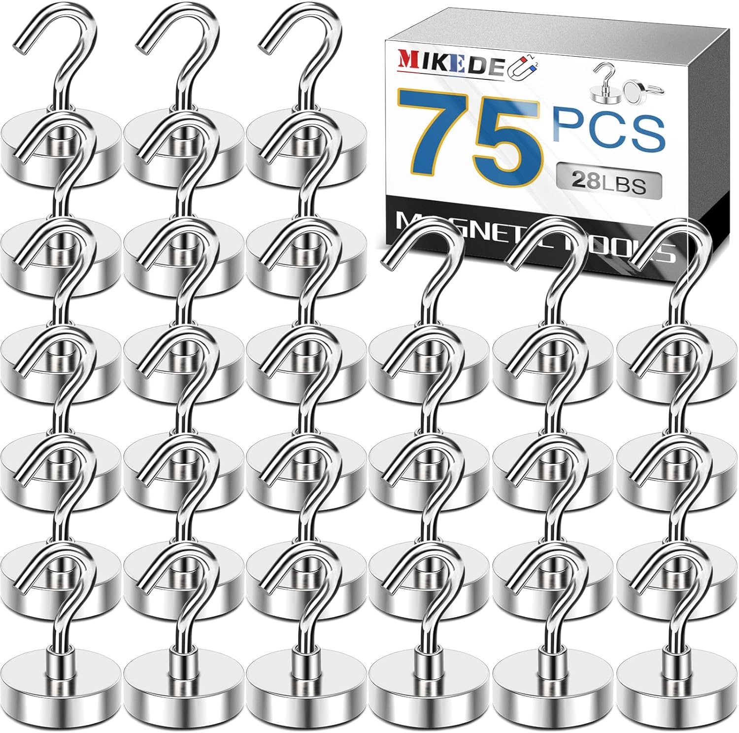 MIKEDE Magnetic Hooks Heavy Duty 28LB Neodymium 75 Pack