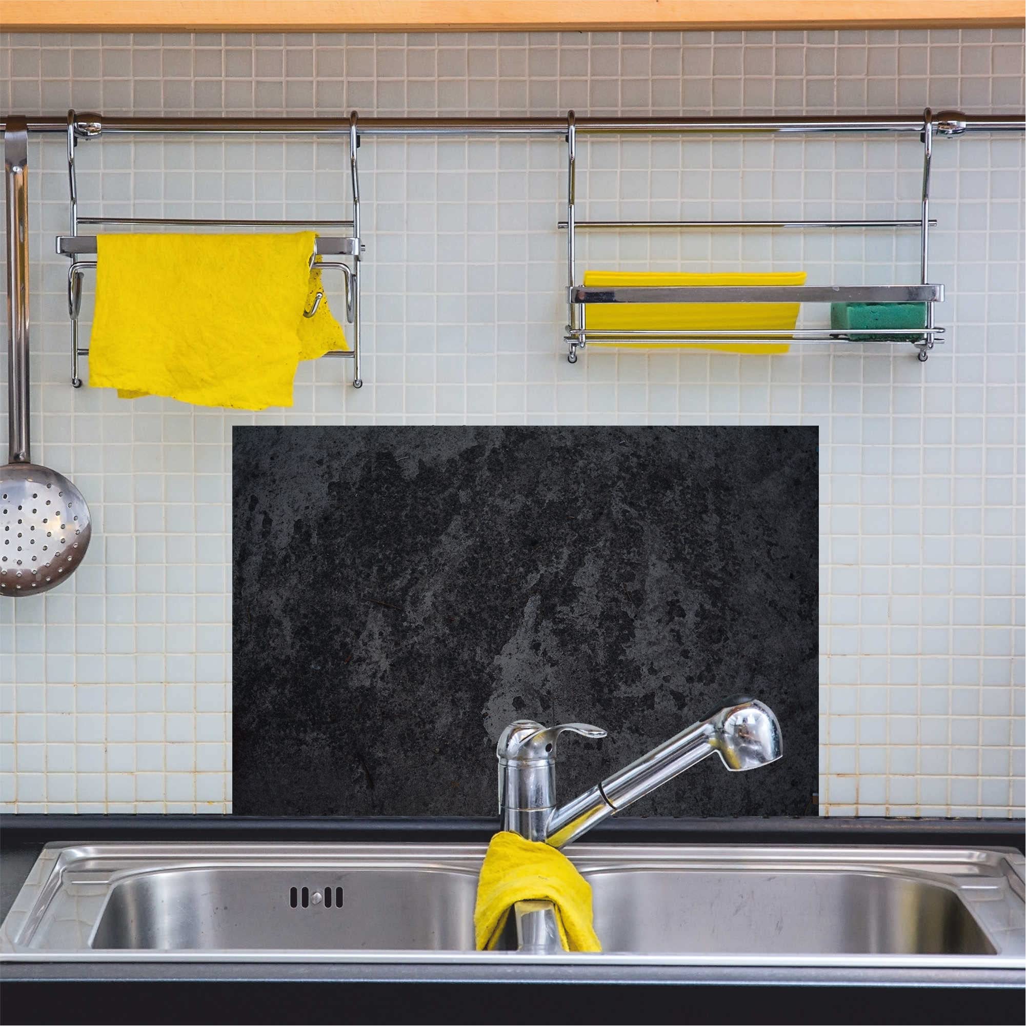 INDIGOS UG - Pannello posteriore da cucina per piastrelle, marmo nero, 60 x 55 cm, paraspruzzi in alluminio, resistente al calore, pannello posteriore da cucina, moderno, lavabile, per fornelli e