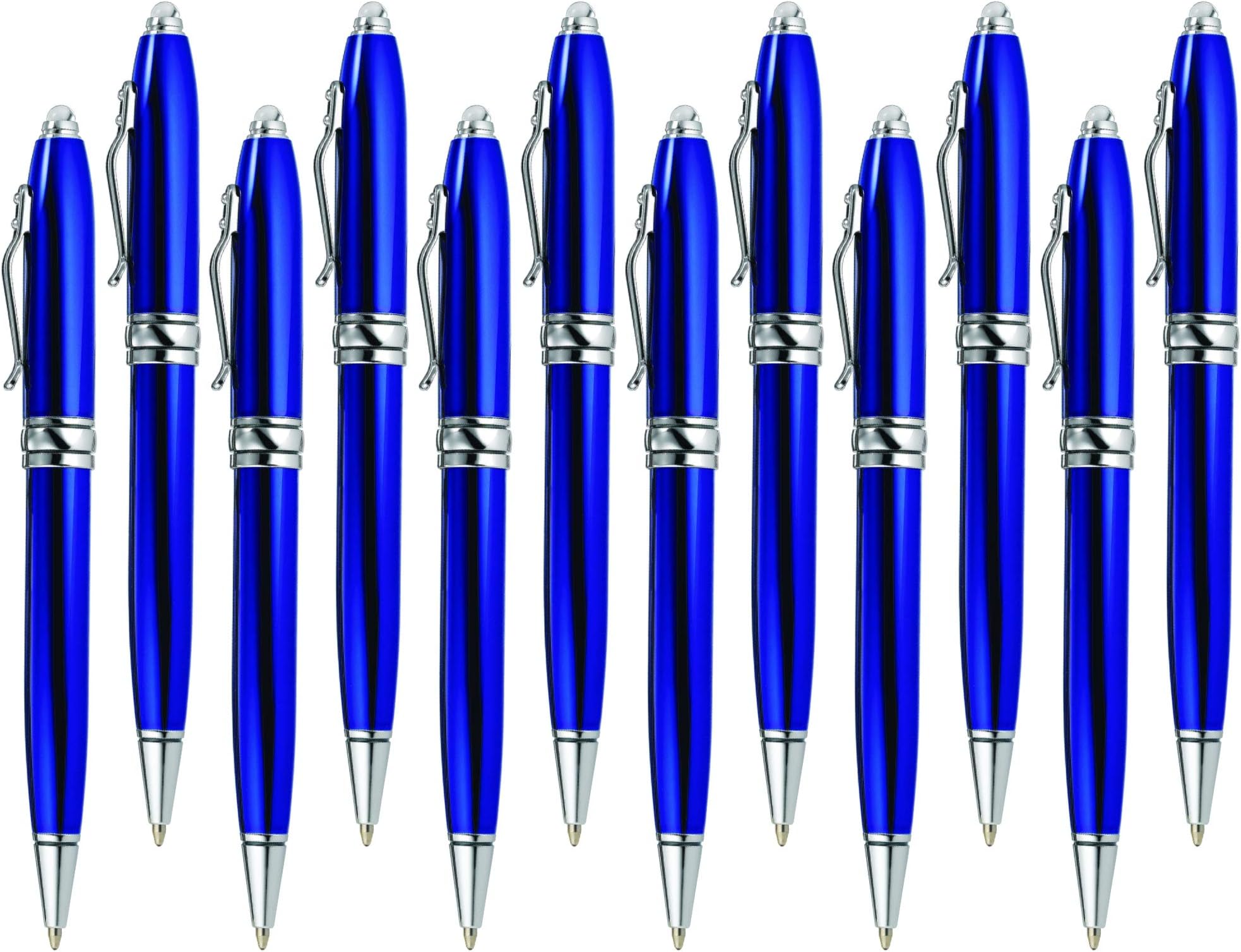 Myron Royale Excel Executive Brass Pen, Pack of 12, Blue/Chrome