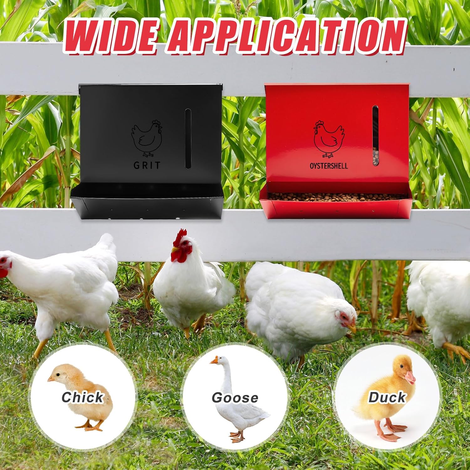 Maxcheck 2 Pack Rabbit Feeder for Cages Chicken Grit Feeder 7'' Metal Oyster Shell with Lid and View Window Hanging Gravity Weatherproof Automatic Poultry Accessories for Rabbit Chicken Lover Gifts