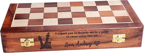 Miniatura 7 de Juego de ajedrez magnético plegable de madera personalizado con 2 ranuras extra Queen  ranuras de almacenamiento de ajedrez, juego de ajedrez para