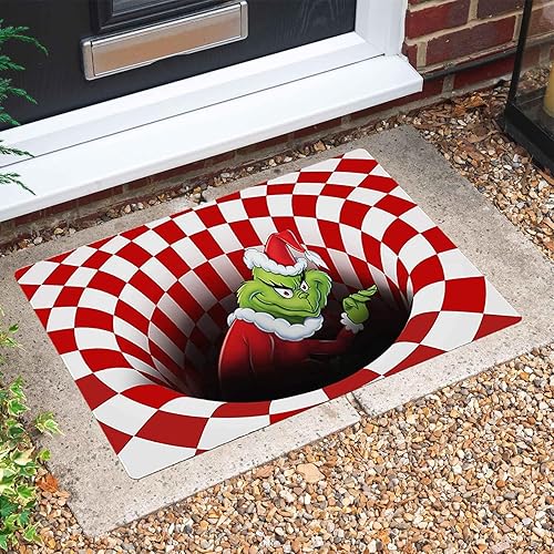 Miniatura 6 de Tapete con ilusión 3D, tapete de bienvenida visual de Navidad, decoración de Navidad, para interiores y exteriores, entrada, hogar, fiesta (rojo, 20