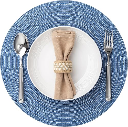 Miniatura 17 de Juego de 6 manteles individuales redondos, lavables, trenzados, para mesa de comedor, resistentes al calor, antideslizantes, manteles individuales