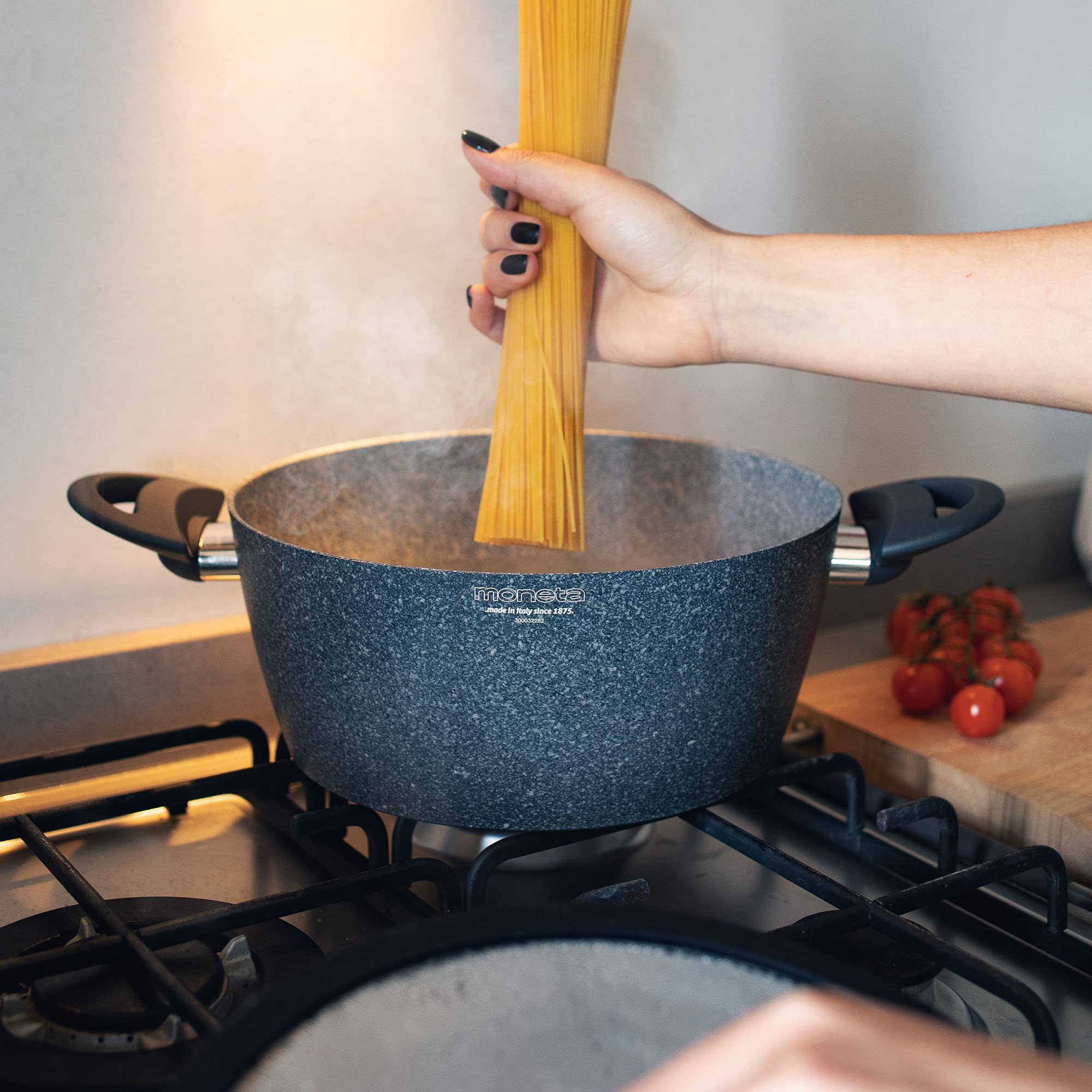 Moneta Sinfonia - Cacerola con 2 asas de 24 cm, también para inducción, reforzada con partículas minerales, fabricada en Italia
