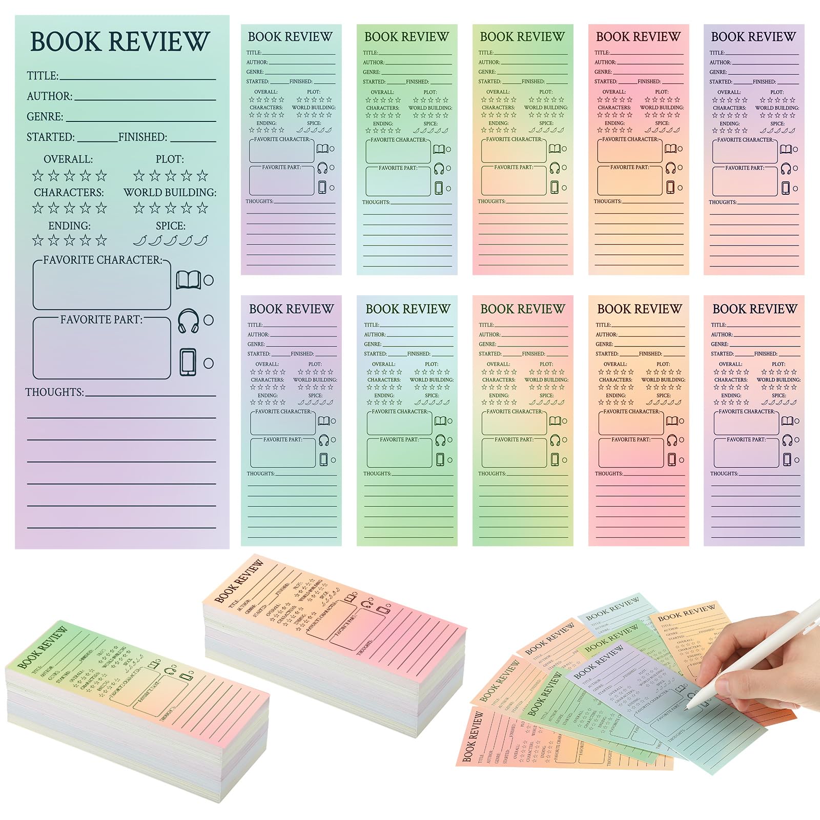 240 Pcs Back to School Teacher Gifts Colorful Book Review Bookmarks Bookclub Gifts Reading Page Cards for Book Lovers Women Students First Day of School Party Supplies(Simple,Gradient) โ image 1