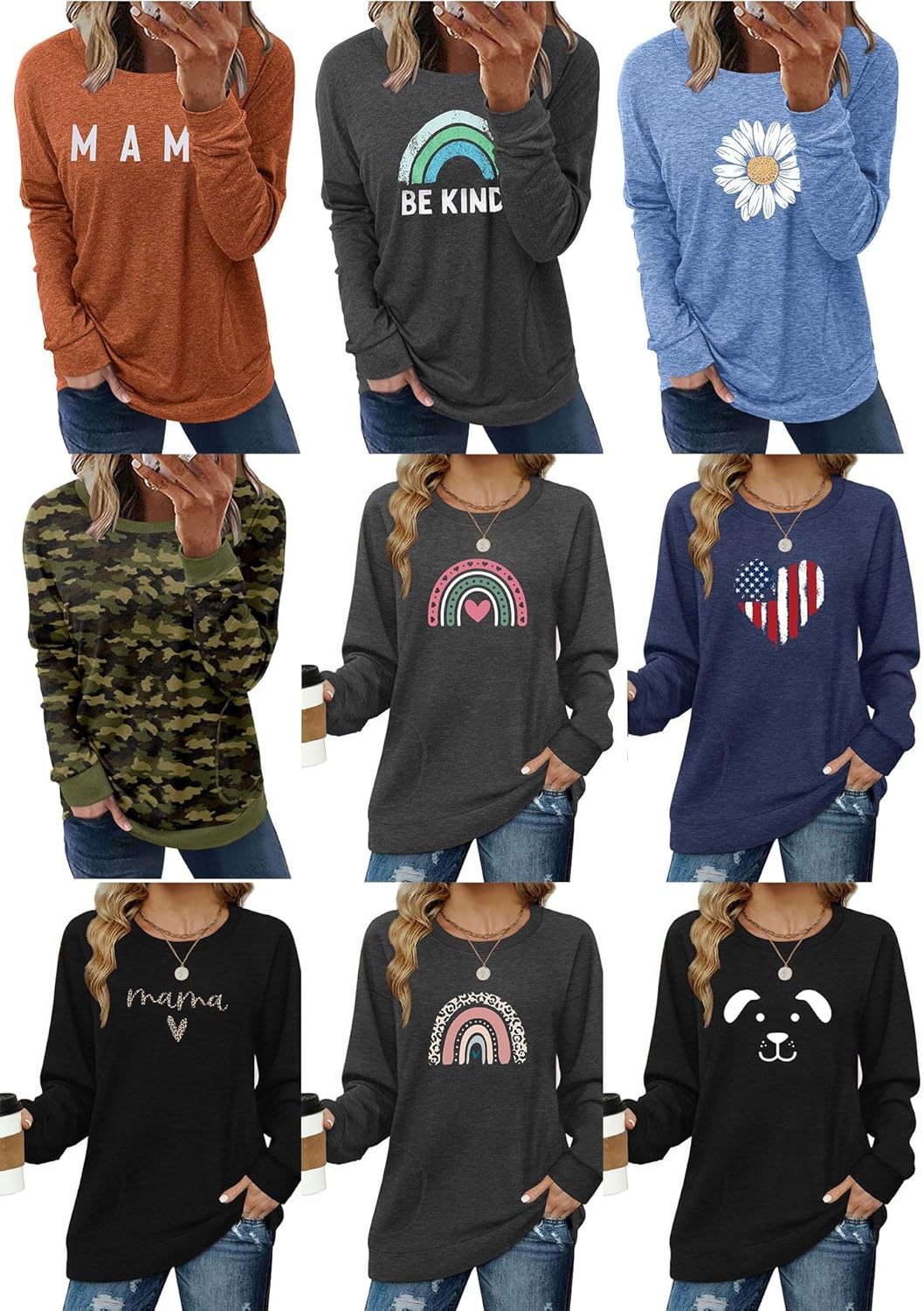 Long Sleeve Shirts for Women Casual Crewneck Sweatshirt 2025 Trendy Loose Basic Tunic Tops - Image 6