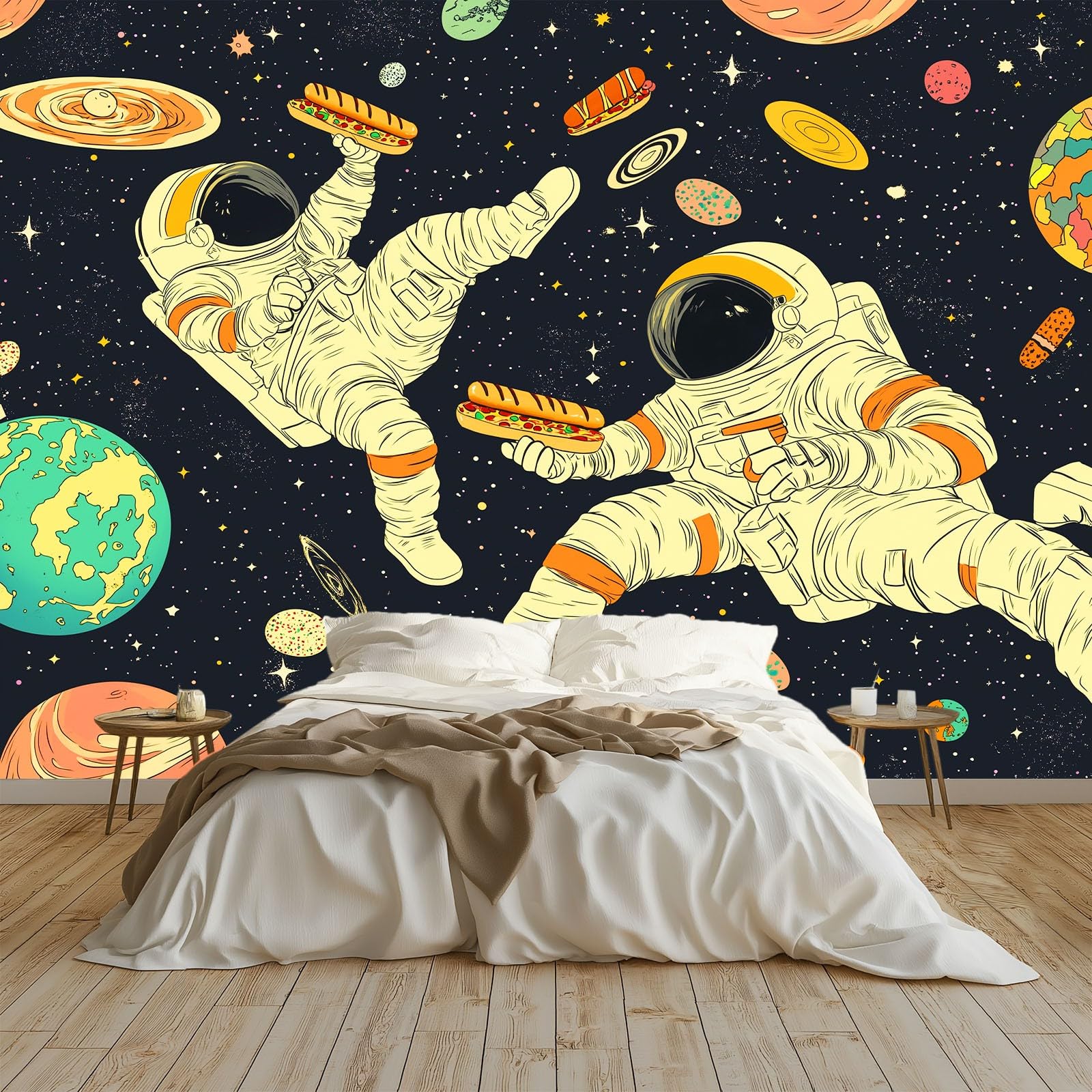 Générique Fantastyczna tapeta z kosmosu zwierzęta astronauci 3D panoramiczna tapeta 250 x 175 cm tapeta z włókniny, plakat ścienny do salonu, dekoracji pokoju dziecięcego, łatwy montaż, niebieski