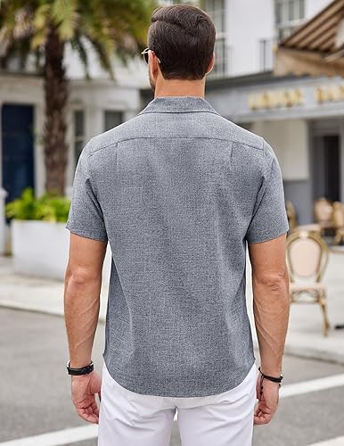 Miniatura 3 de COOFANDY Men Linen Shirts Beach Cuban Collar Shirts Summer Wedding Shirts Vacation Holiday