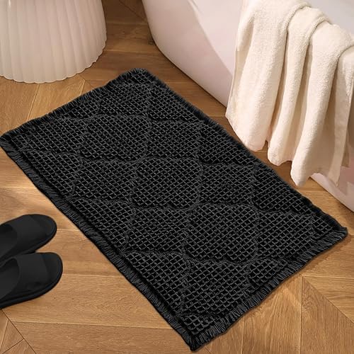 Miniatura 14 de ZALL Tapete de baño con diseño de gofres, color negro, súper absorbente, antideslizante, diseño geométrico de rombos de 17 x 24 pulgadas, lavable a