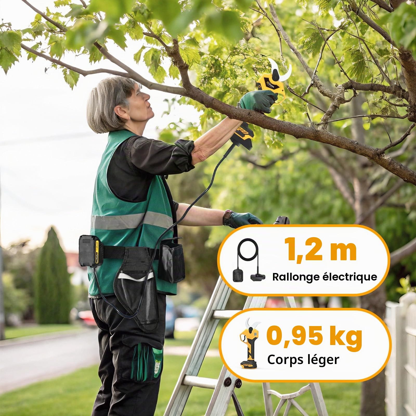 Secateur Electrique Professionnel, Gisam 60MM Secateur Electrique Sans Fil Elagueuse Electrique avec Batteries Rechargeables & LED Écran, Soutient le Réglage de L'ouverture (1-Avec 2 x 2Ah Batterie)
