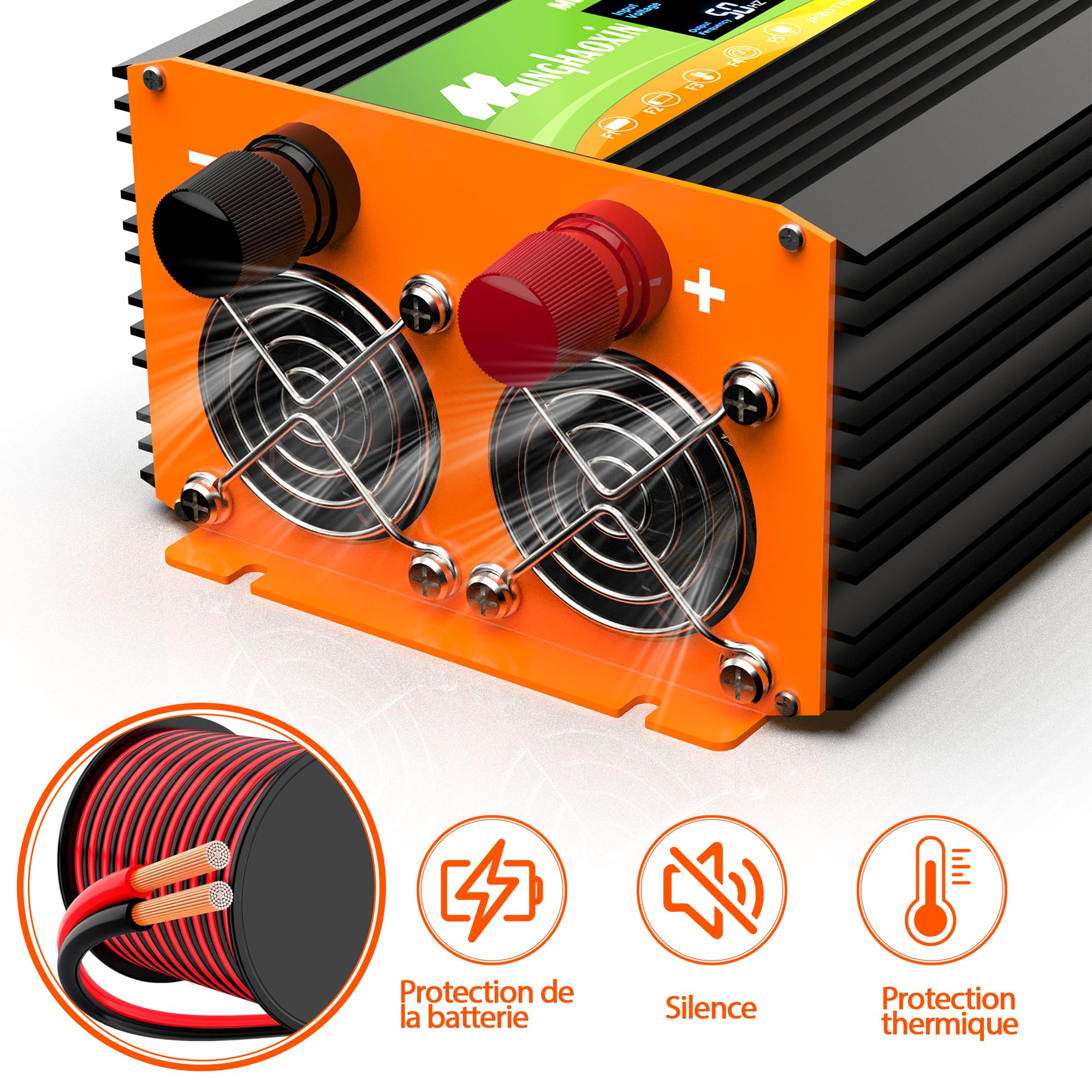 Convertisseur 1000W 12v 220v Pur Sinus Onduleur,Transformateur -2 Prise EU De Courant Alternatif,Ports USB+Type-C,Télécommande sans Fil Et écran LCD,pour énergie Cars, Coupures De Courant, Voyages